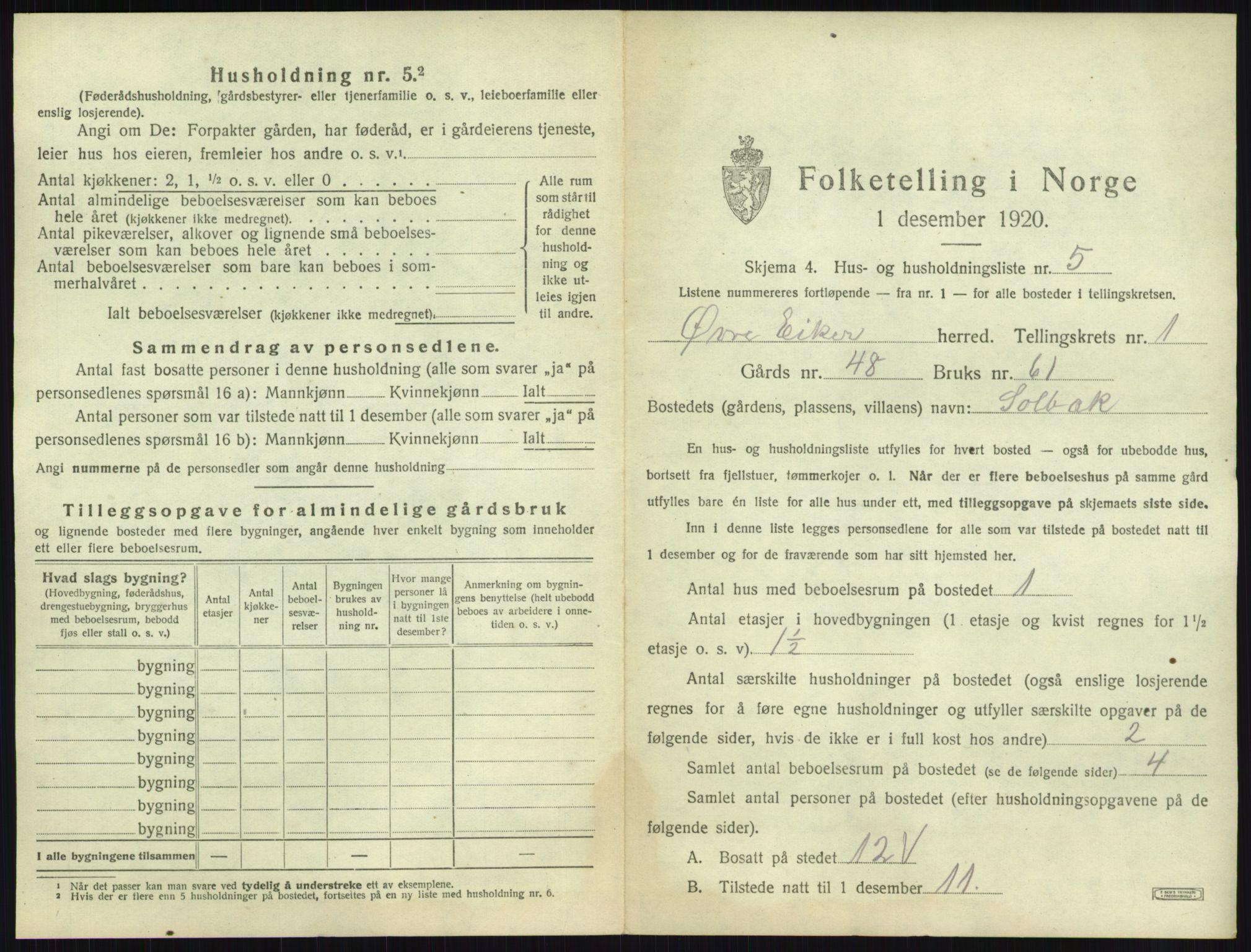 SAKO, 1920 census for Øvre Eiker, 1920, p. 95