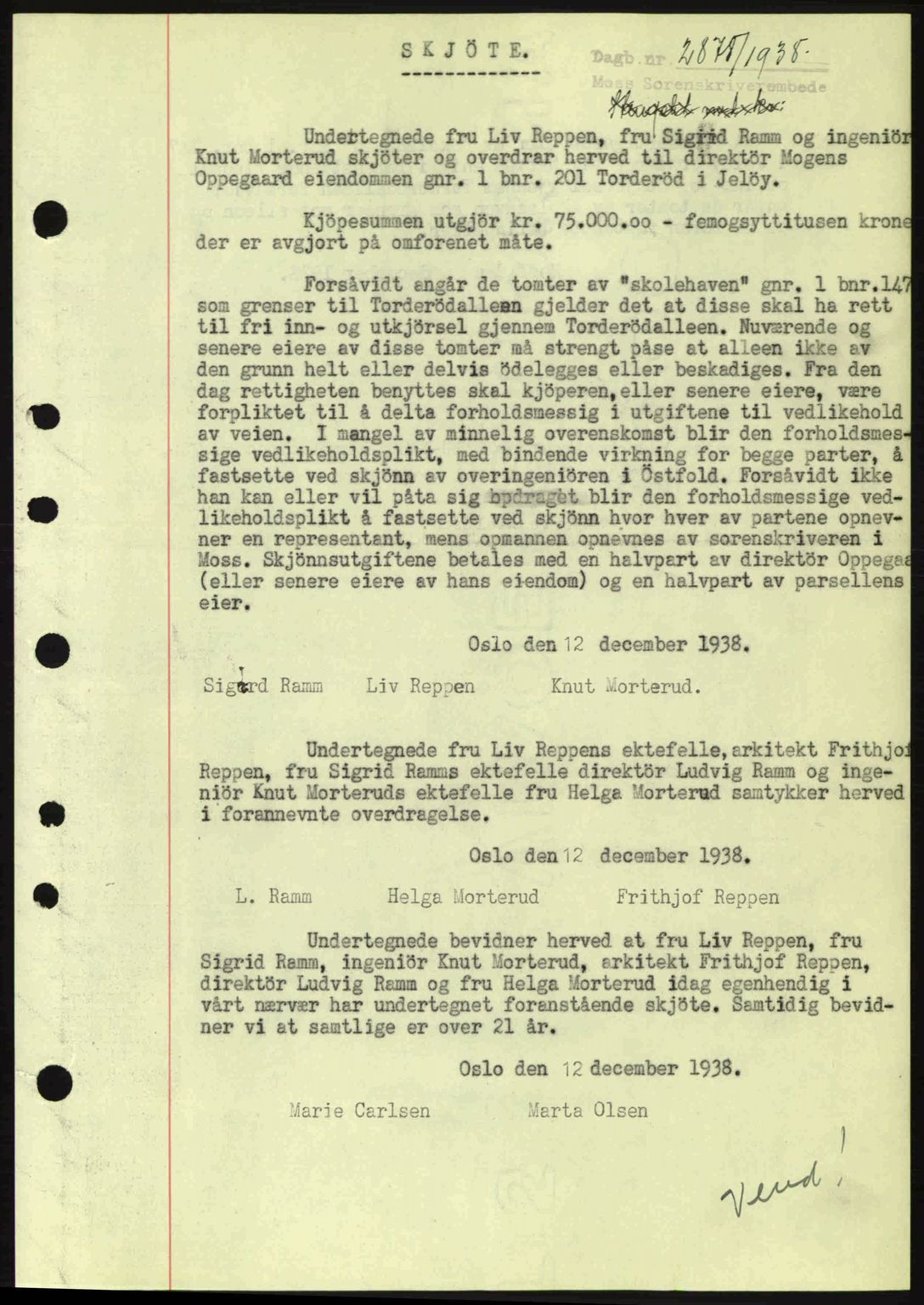 Moss sorenskriveri, SAO/A-10168: Mortgage book no. A5, 1938-1939, Diary no: : 2878/1938