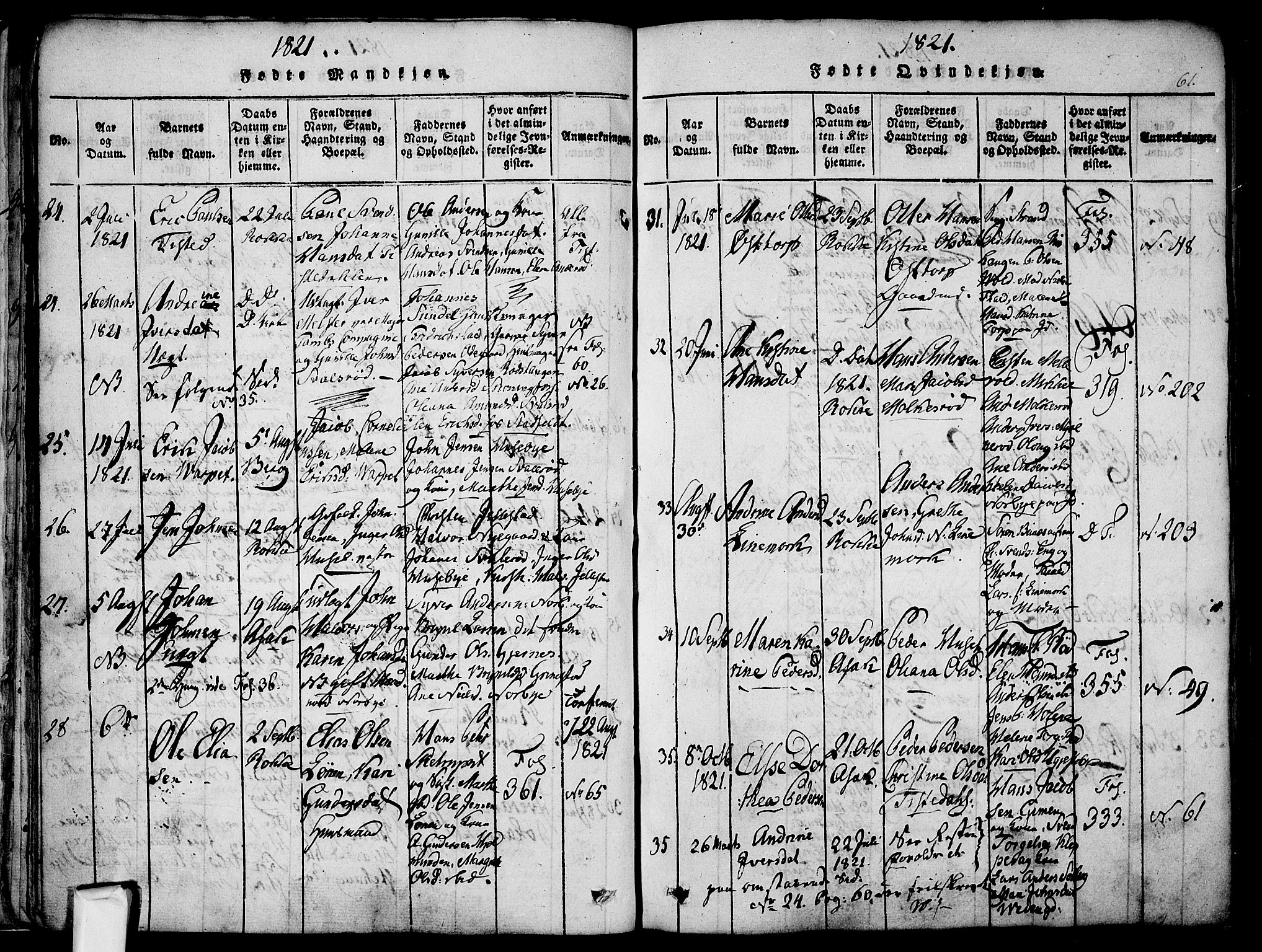 Berg prestekontor Kirkebøker, AV/SAO-A-10902/F/Fa/L0002: Parish register (official) no. I 2, 1815-1831, p. 61