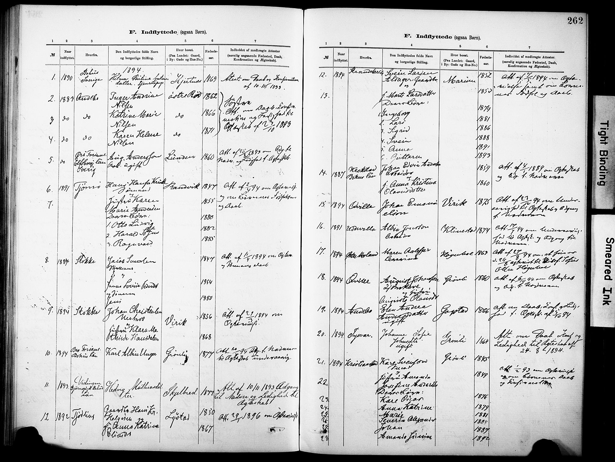 Sandar kirkebøker, SAKO/A-243/F/Fa/L0013: Parish register (official) no. 13, 1883-1895, p. 262