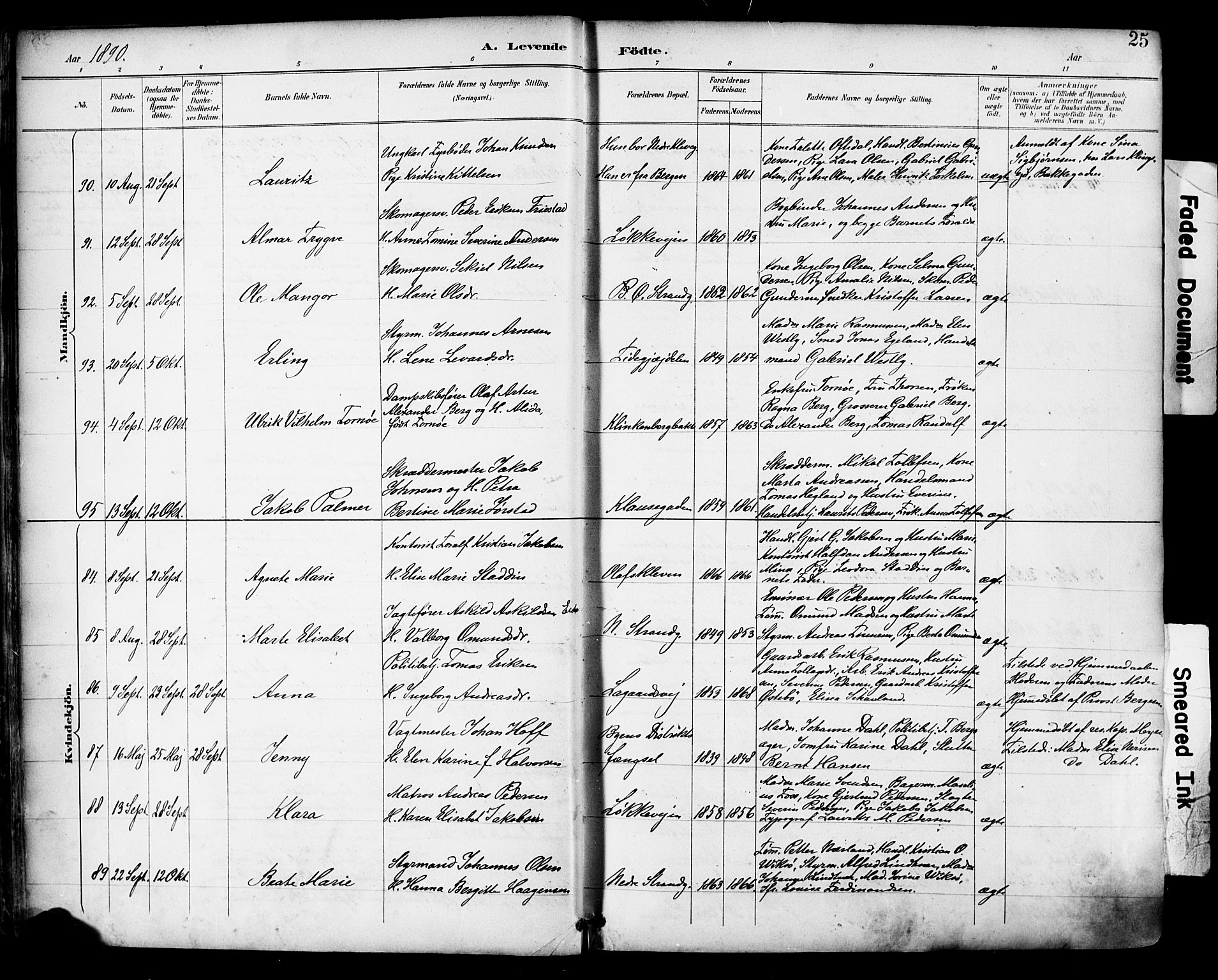 Domkirken sokneprestkontor, AV/SAST-A-101812/001/30/30BA/L0030: Parish register (official) no. A 29, 1889-1902, p. 25