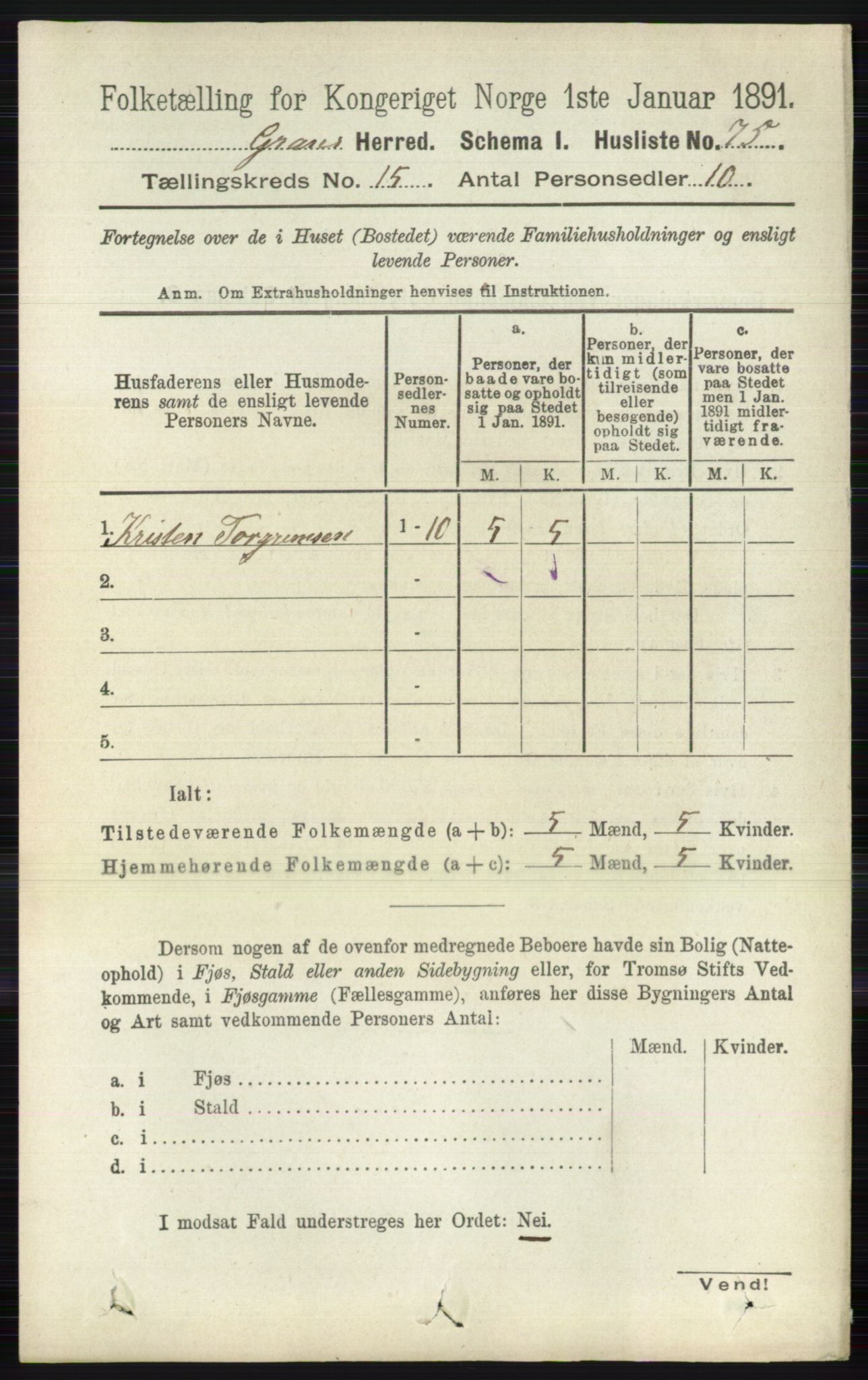 RA, 1891 census for 0534 Gran, 1891, p. 7615