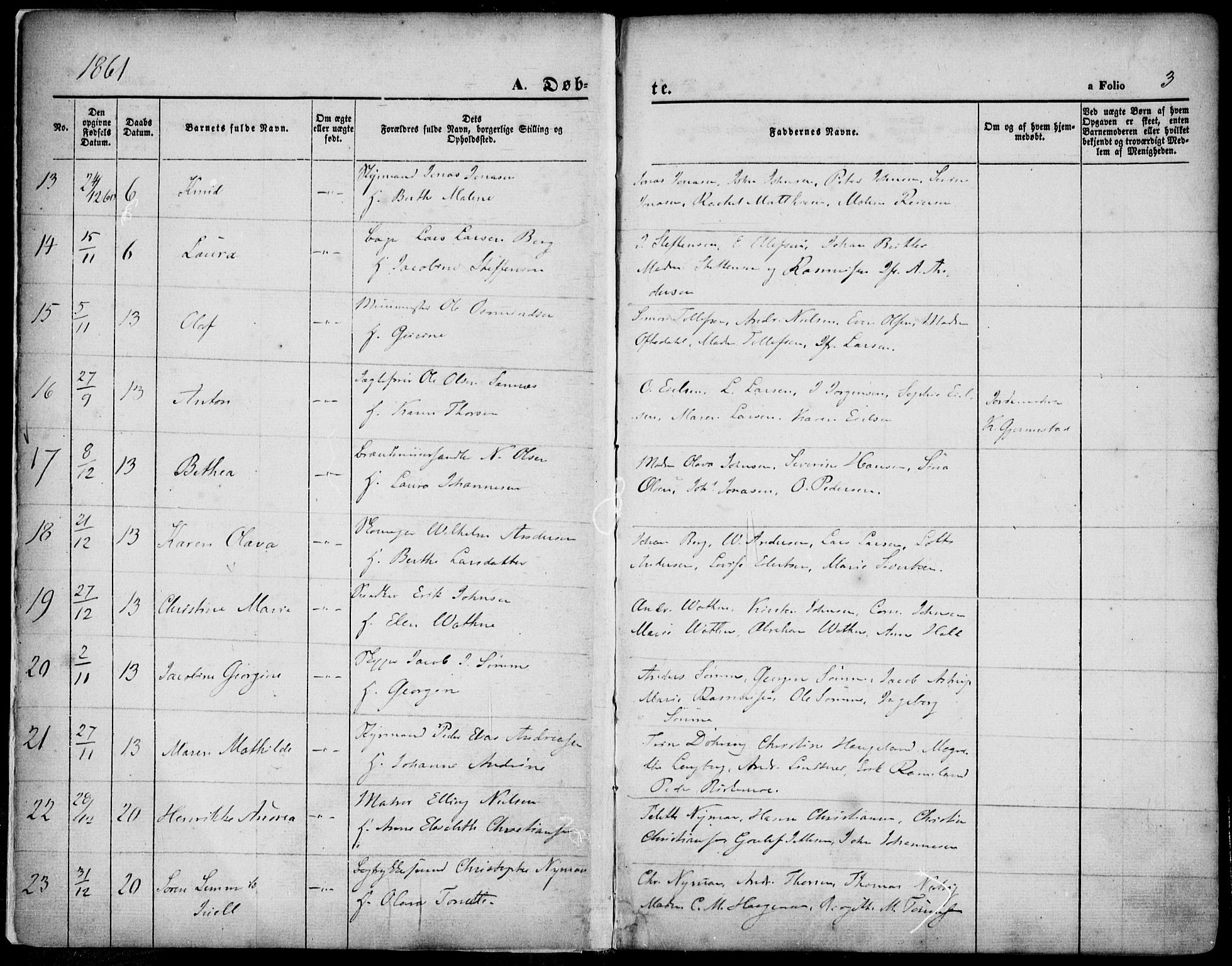 St. Petri sokneprestkontor, AV/SAST-A-101813/001/30/30BA/L0001: Parish register (official) no. A 1, 1861-1868, p. 3