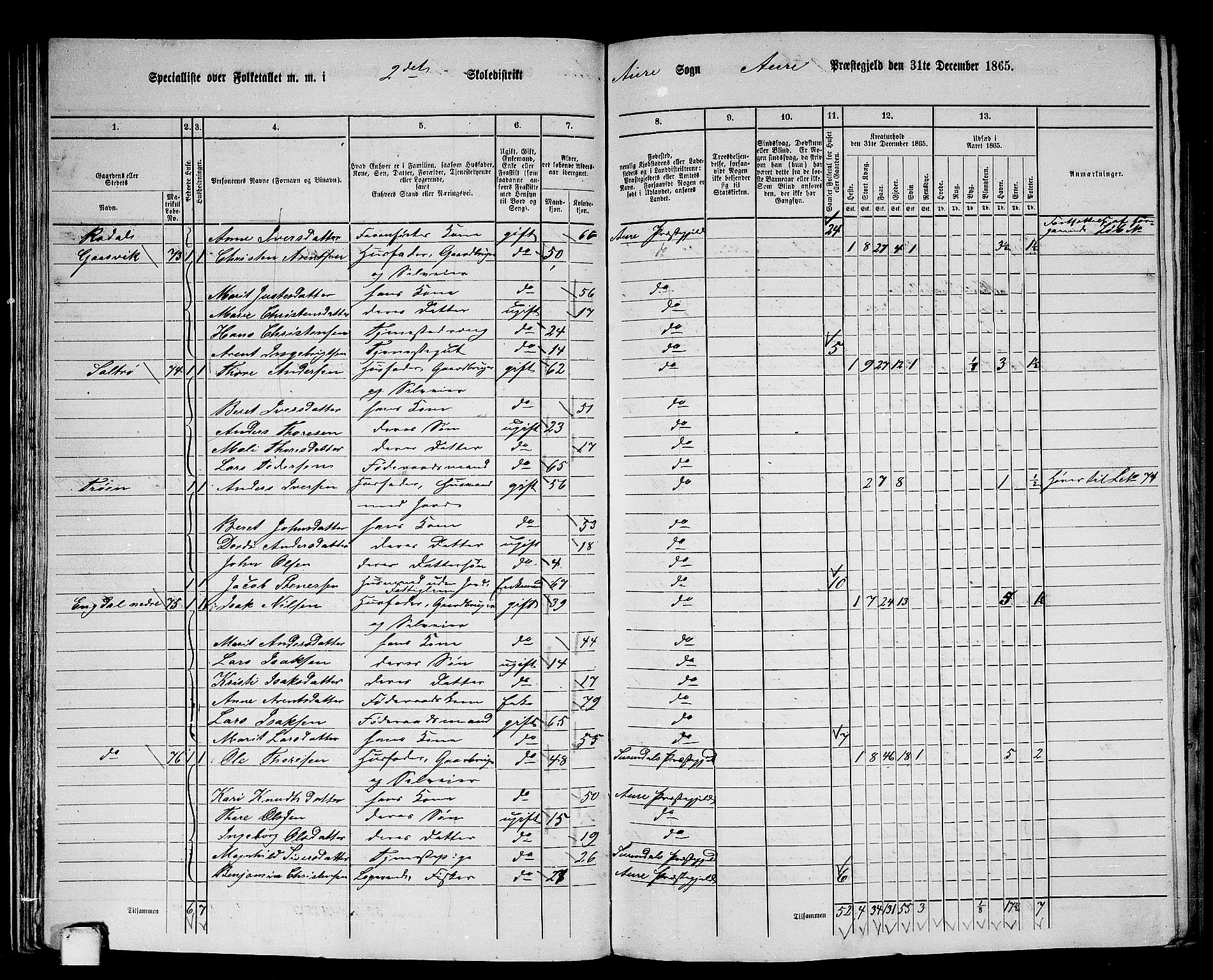 RA, 1865 census for Aure, 1865, p. 38