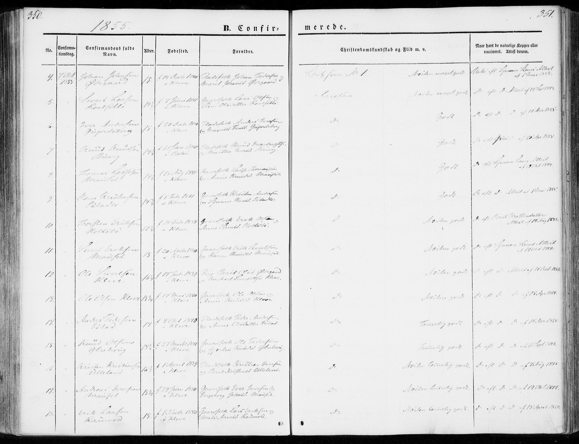 Ministerialprotokoller, klokkerbøker og fødselsregistre - Møre og Romsdal, SAT/A-1454/557/L0680: Parish register (official) no. 557A02, 1843-1869, p. 350-351