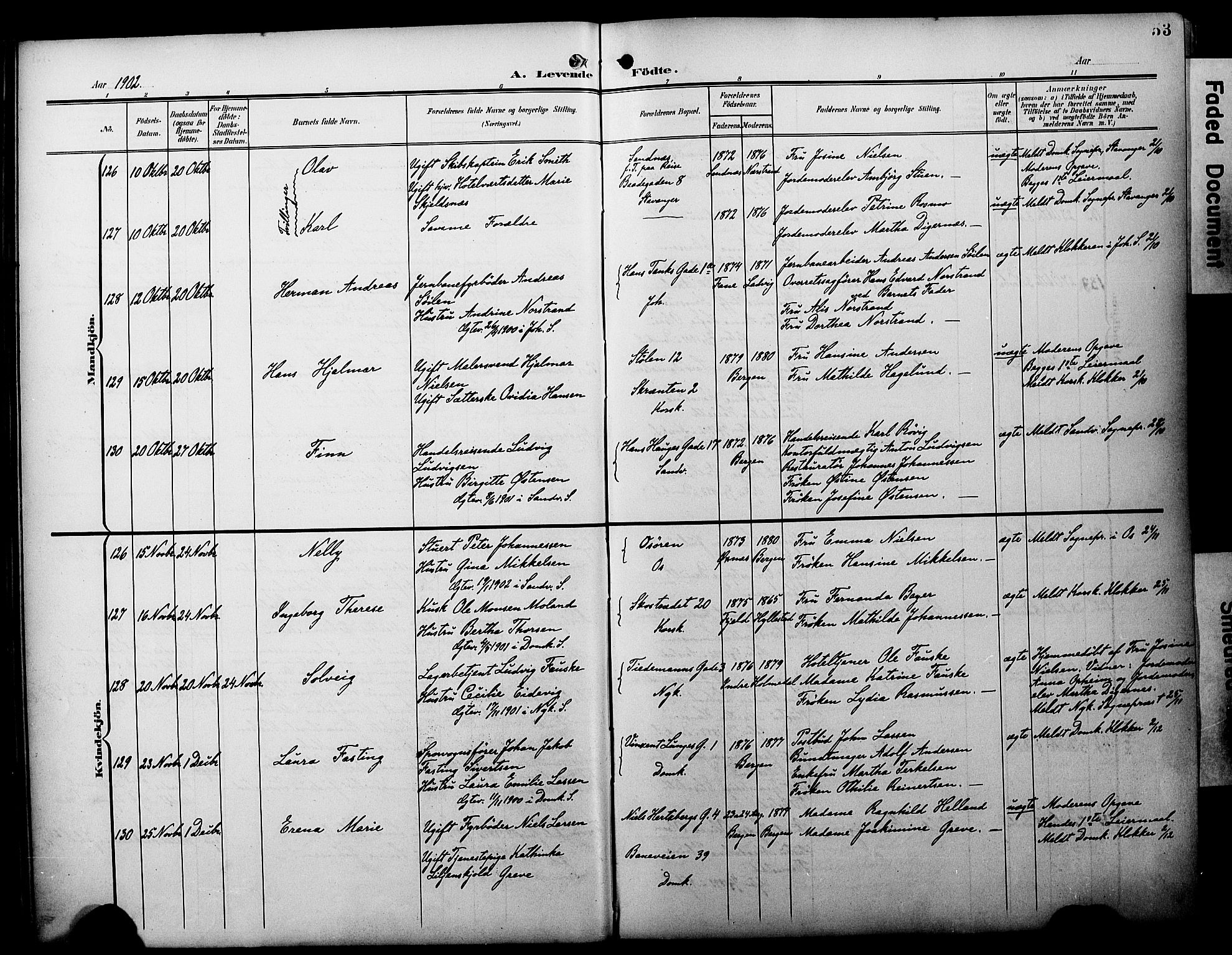 Fødselsstiftelsens sokneprestembete*, SAB/-: Parish register (official) no. A 3, 1901-1910, p. 53