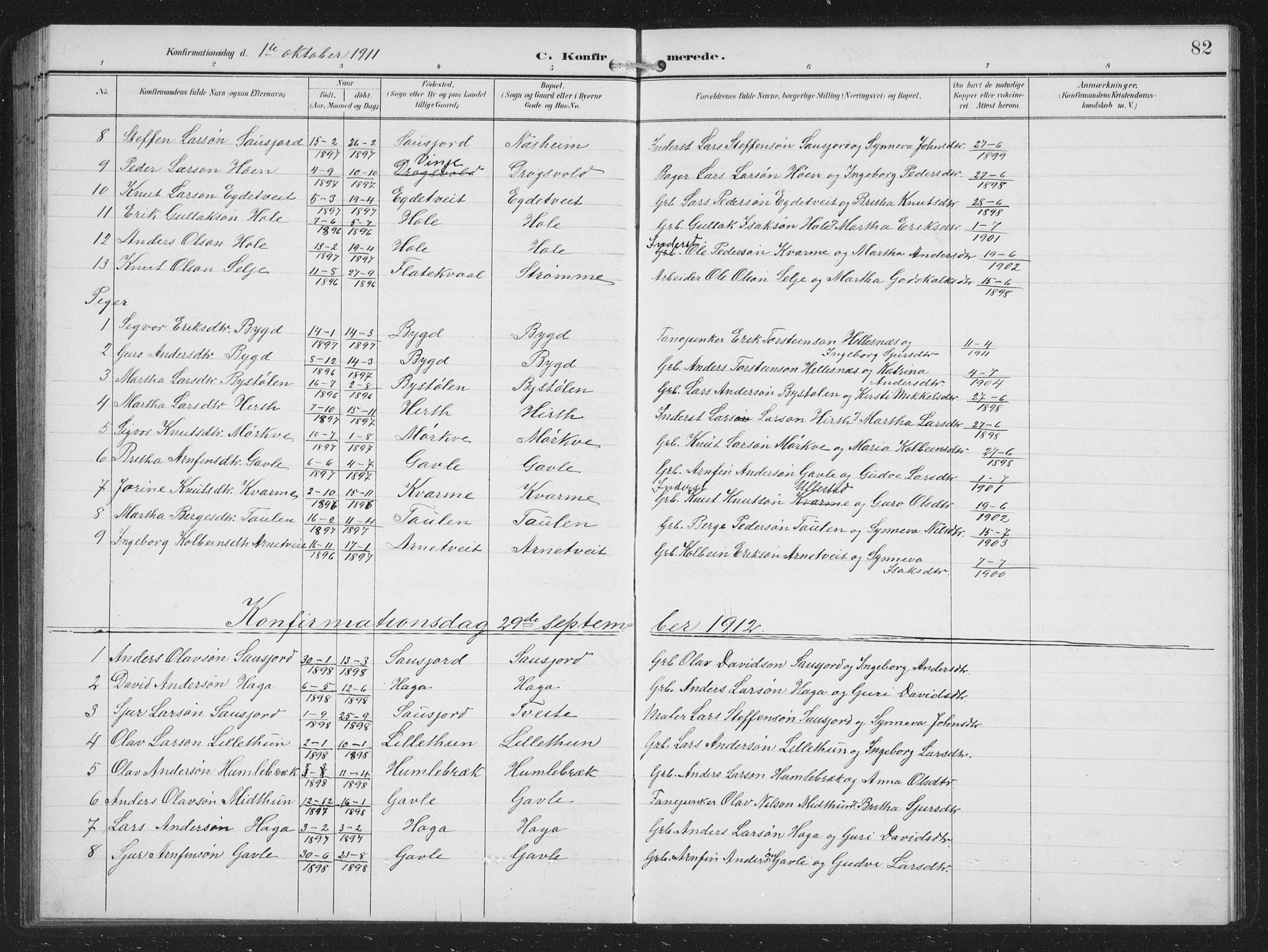 Vossestrand Sokneprestembete, SAB/A-79101/H/Hab: Parish register (copy) no. B 4, 1894-1941, p. 82