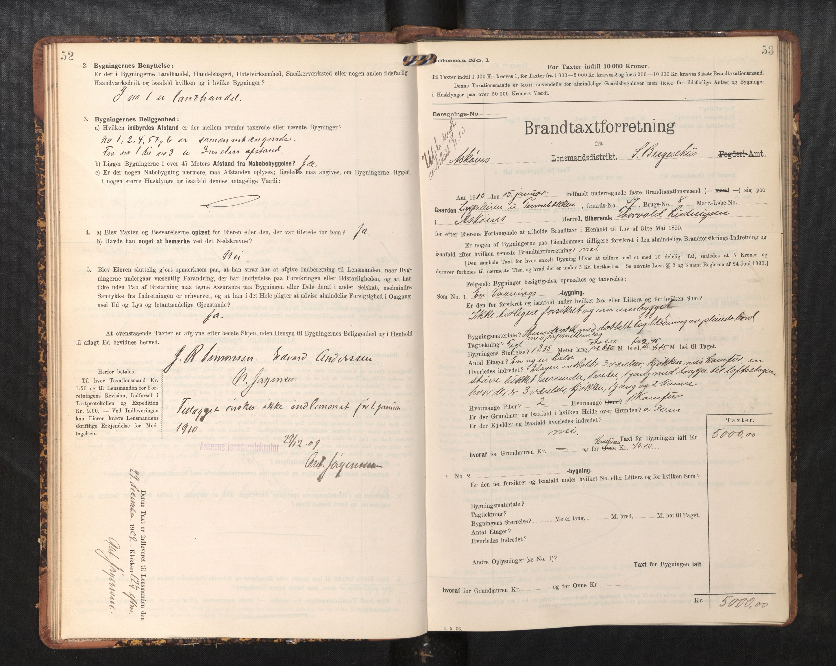 Lensmannen i Askøy, AV/SAB-A-31001/0012/L0006: Branntakstprotokoll, skjematakst, Laksevåg, 1907-1917, p. 52-53