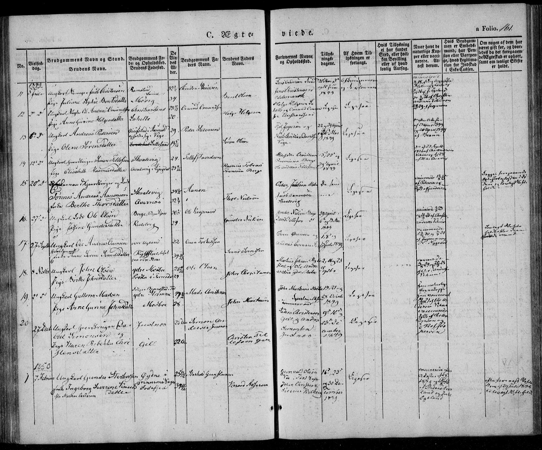 Oddernes sokneprestkontor, SAK/1111-0033/F/Fa/Faa/L0006: Parish register (official) no. A 6, 1838-1851, p. 161
