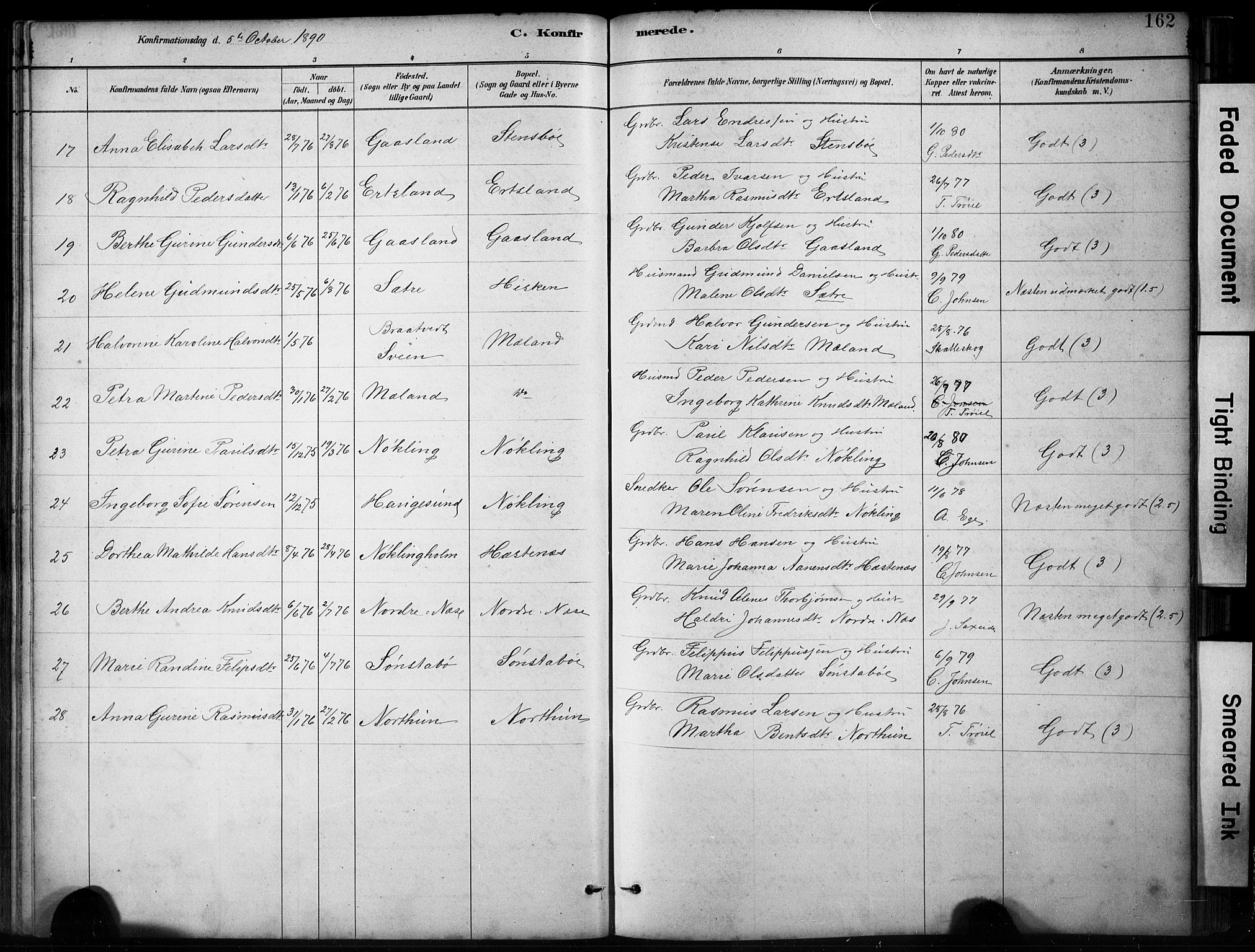 Finnås sokneprestembete, SAB/A-99925/H/Ha/Hab/Habb/L0003: Parish register (copy) no. B 3, 1882-1897, p. 162