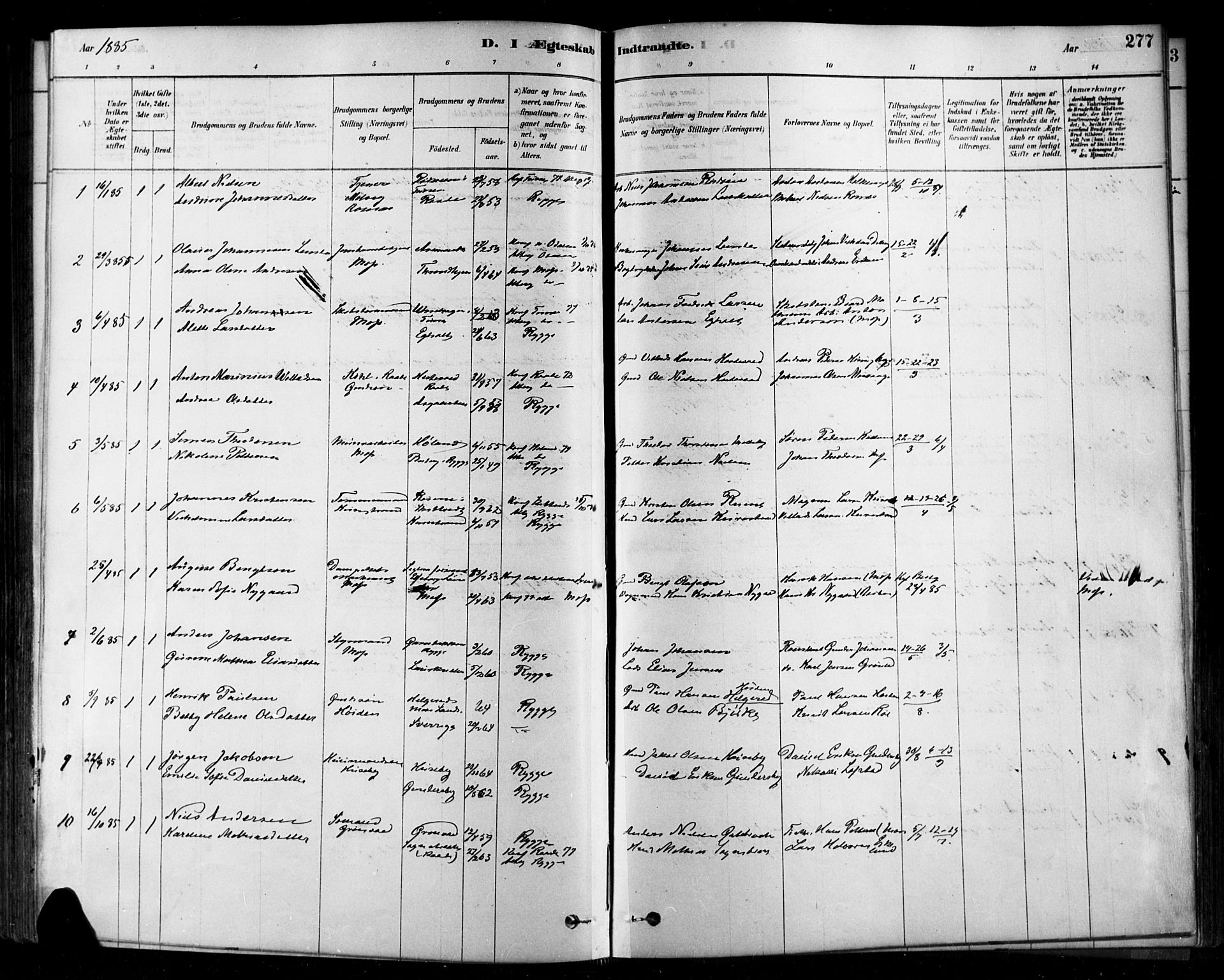 Rygge prestekontor Kirkebøker, AV/SAO-A-10084b/F/Fa/L0007: Parish register (official) no. 7, 1878-1904, p. 277