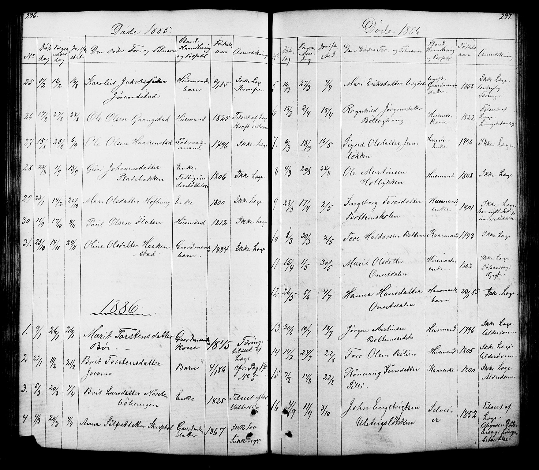 Lesja prestekontor, SAH/PREST-068/H/Ha/Hab/L0005: Parish register (copy) no. 5, 1850-1894, p. 296-297