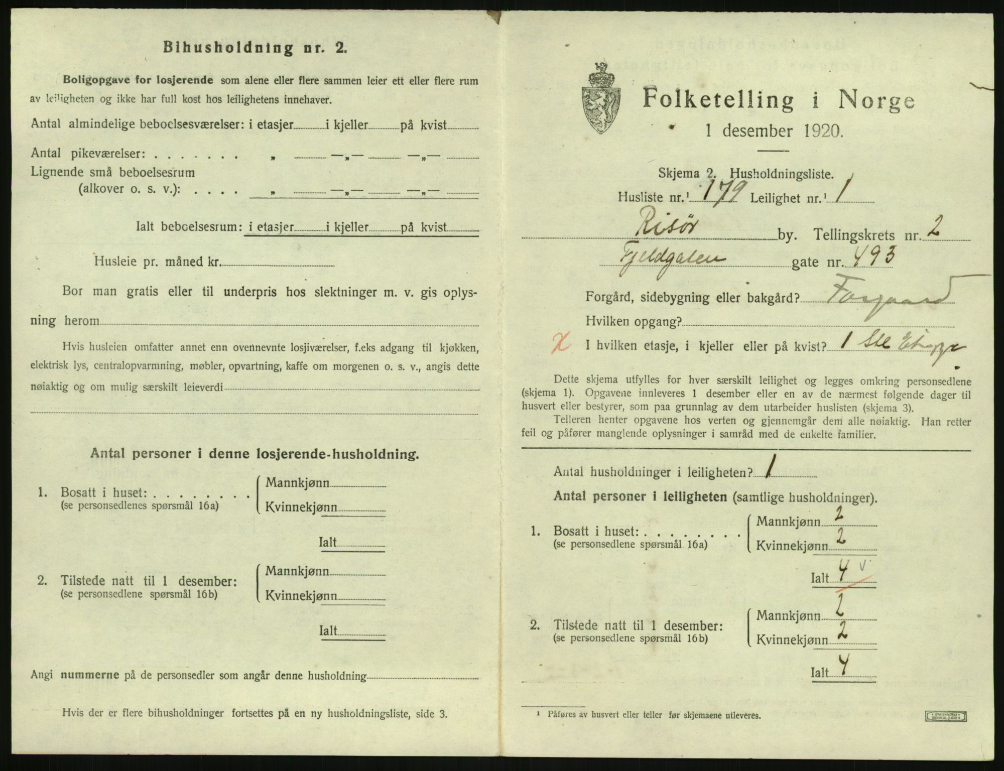 SAK, 1920 census for Risør, 1920, p. 2461