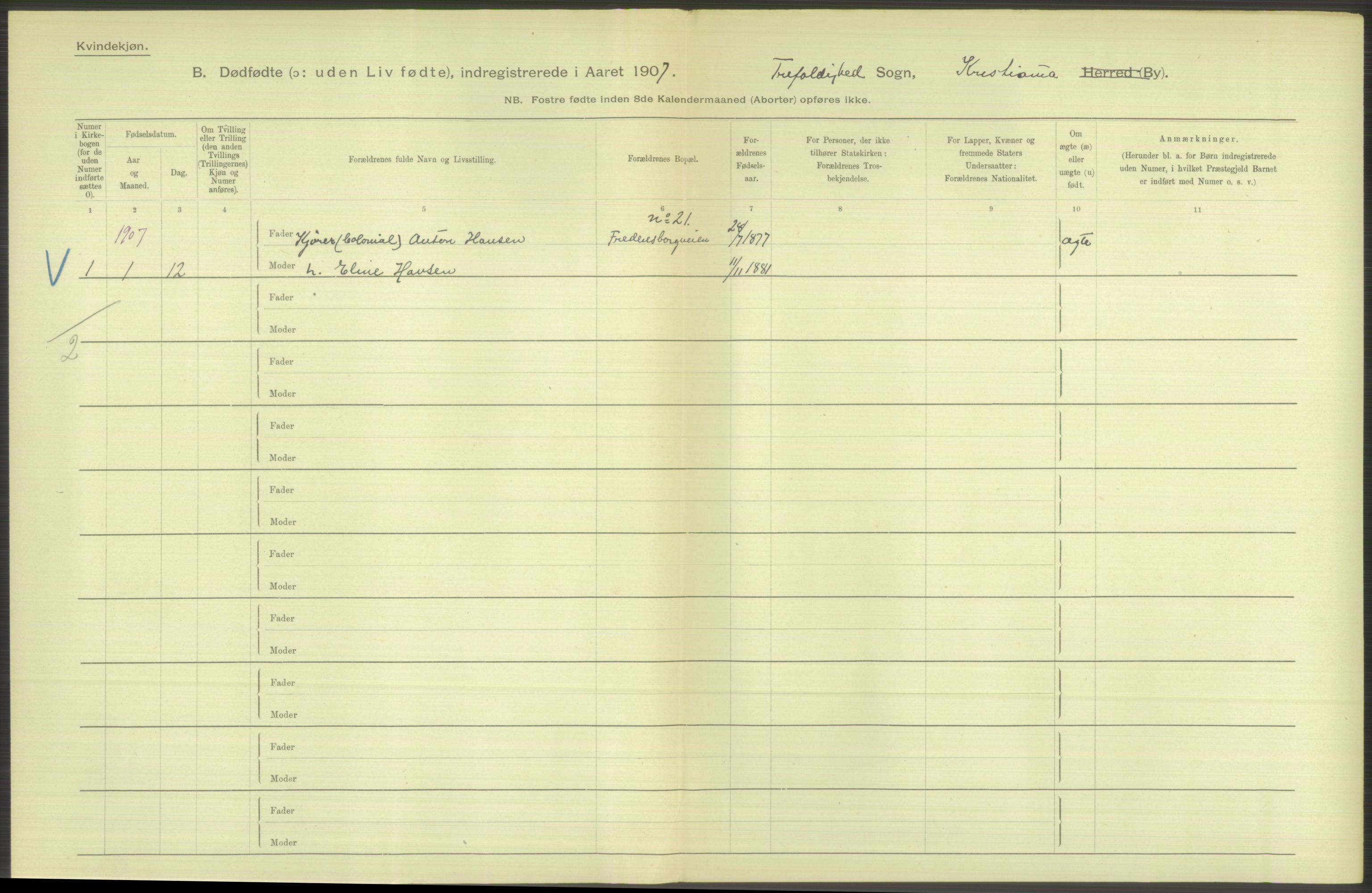 Statistisk sentralbyrå, Sosiodemografiske emner, Befolkning, AV/RA-S-2228/D/Df/Dfa/Dfae/L0010: Kristiania: Døde, dødfødte, 1907, p. 126