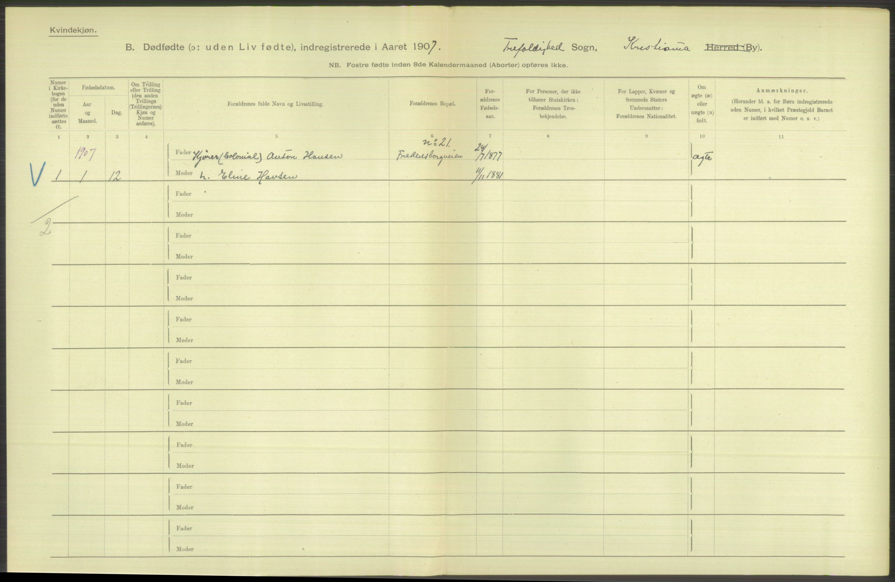 Statistisk sentralbyrå, Sosiodemografiske emner, Befolkning, RA/S-2228/D/Df/Dfa/Dfae/L0010: Kristiania: Døde, dødfødte, 1907, p. 126