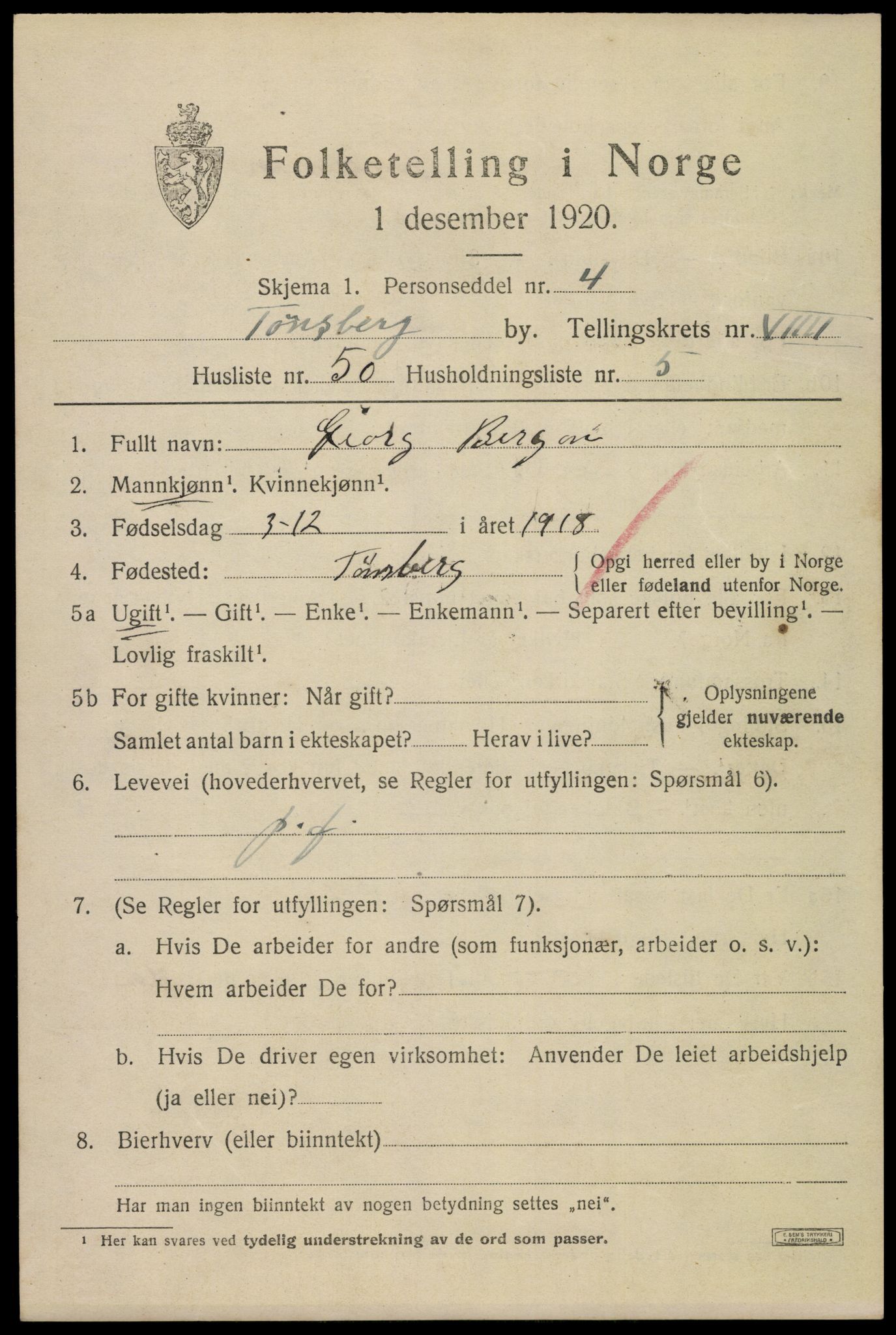 SAKO, 1920 census for Tønsberg, 1920, p. 18085