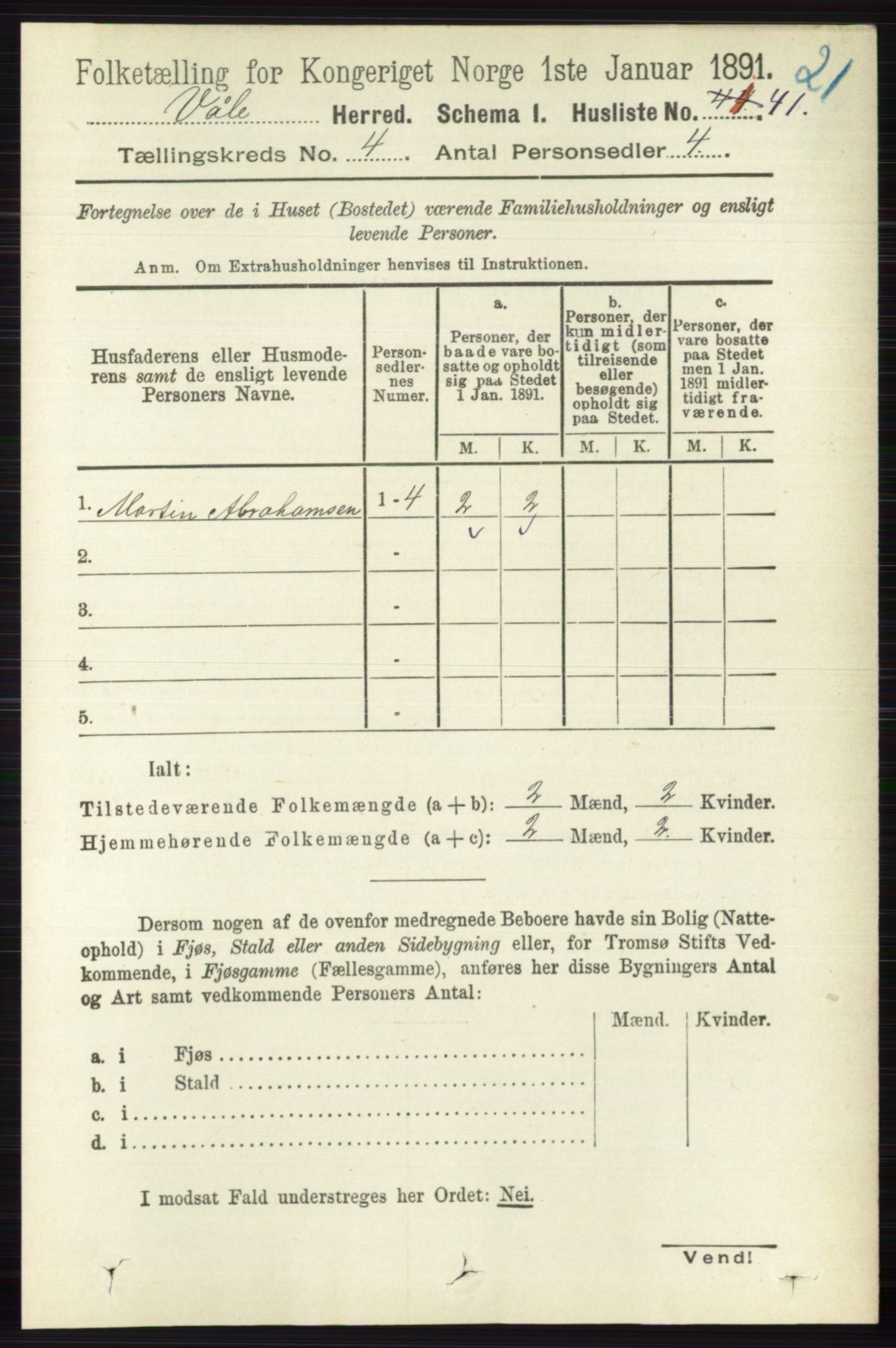 RA, 1891 census for 0716 Våle, 1891, p. 977