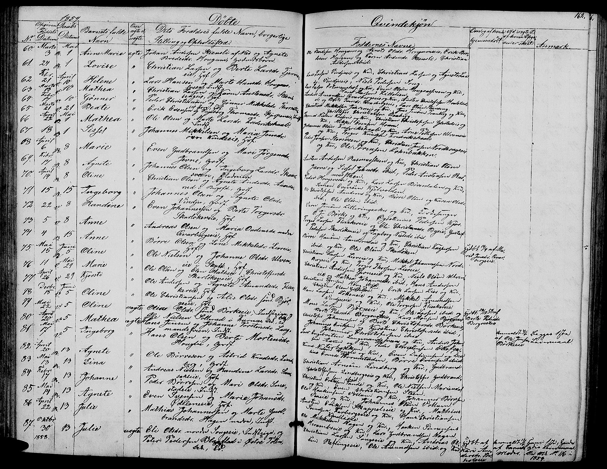 Ringsaker prestekontor, AV/SAH-PREST-014/L/La/L0006: Parish register (copy) no. 6, 1851-1860, p. 162