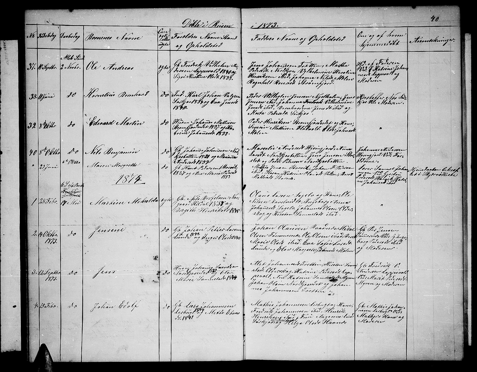 Skjervøy sokneprestkontor, SATØ/S-1300/H/Ha/Hab/L0019klokker: Parish register (copy) no. 19, 1863-1877, p. 40