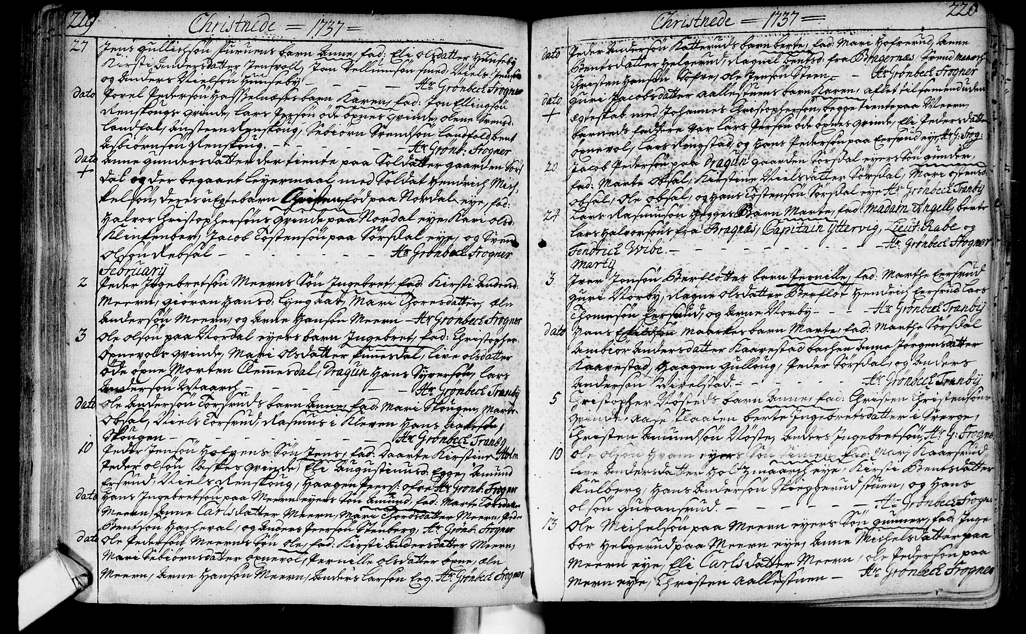 Lier kirkebøker, AV/SAKO-A-230/F/Fa/L0003: Parish register (official) no. I 3, 1727-1748, p. 219-220