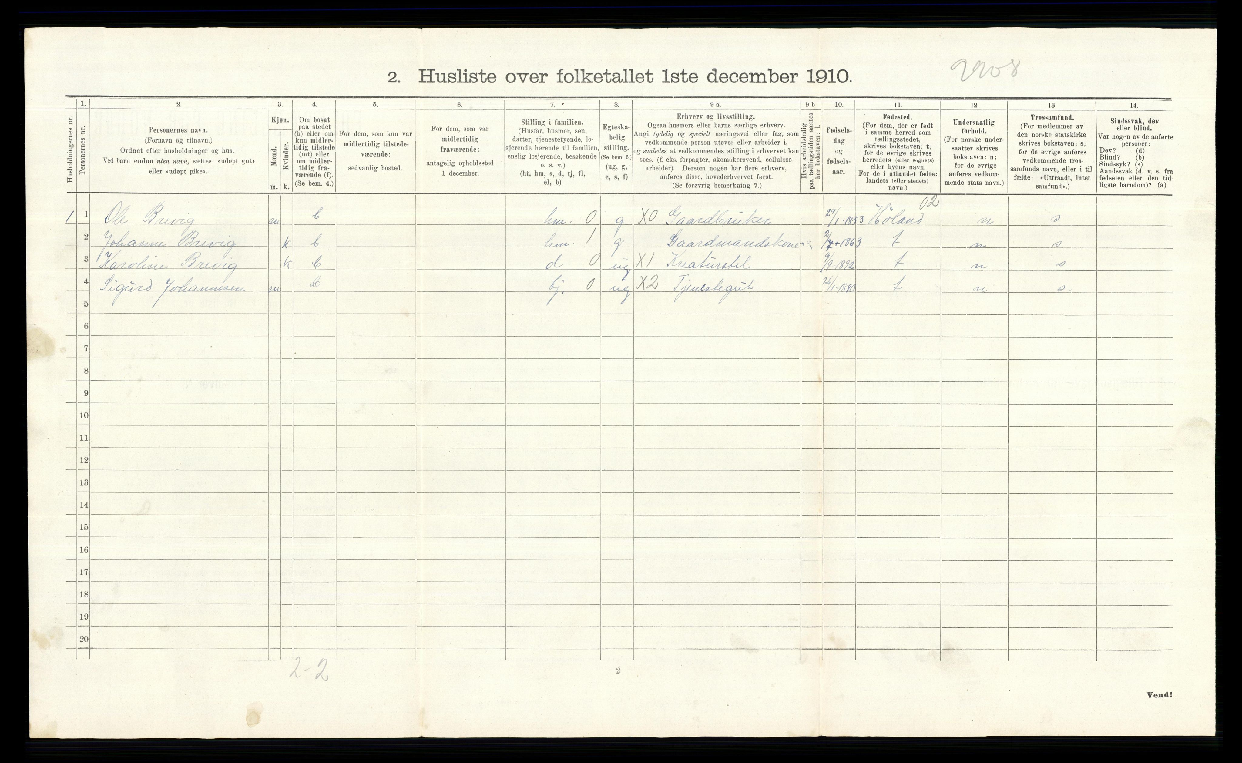 RA, 1910 census for Enebakk, 1910, p. 582