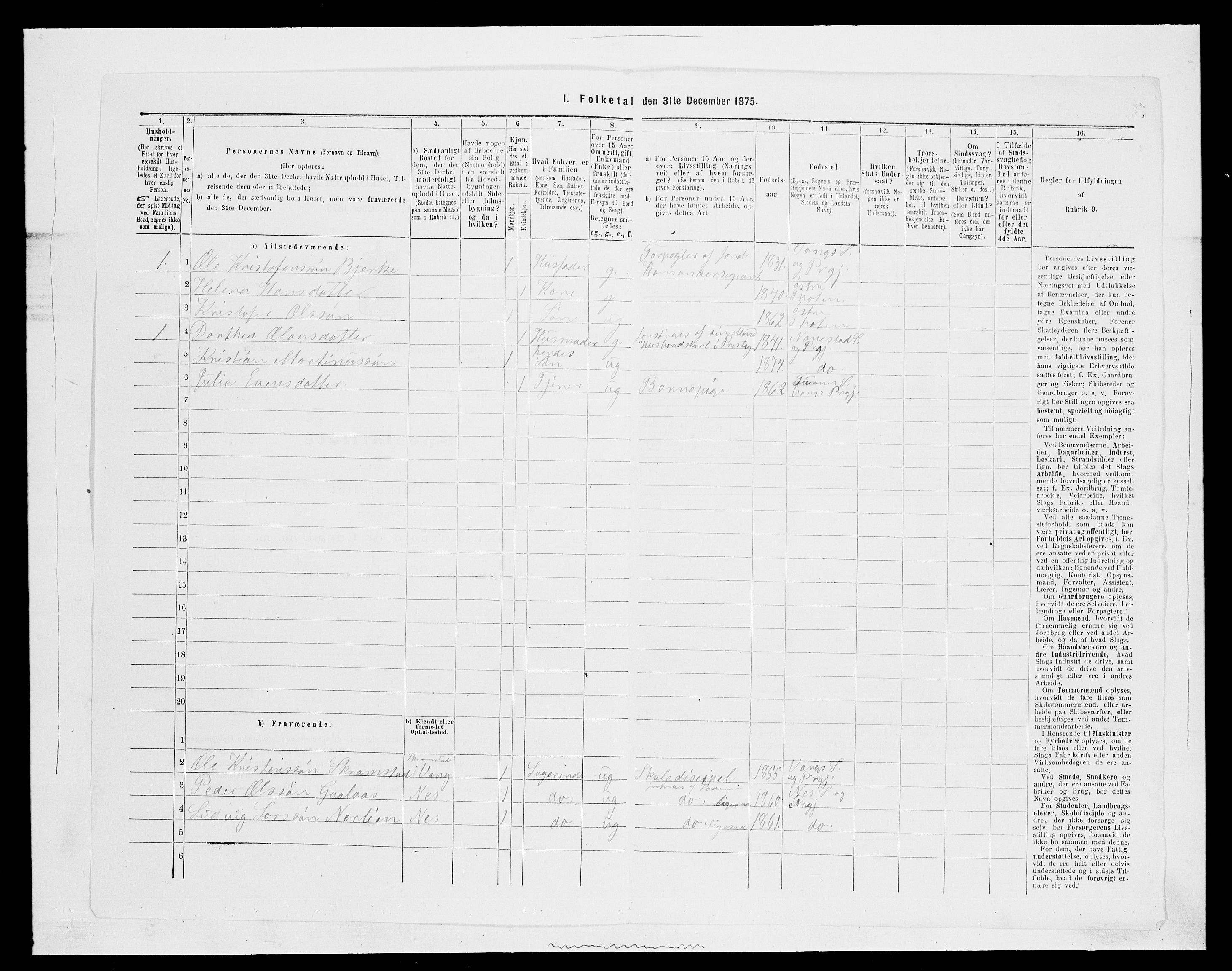 SAH, 1875 census for 0414L Vang/Vang og Furnes, 1875, p. 1465