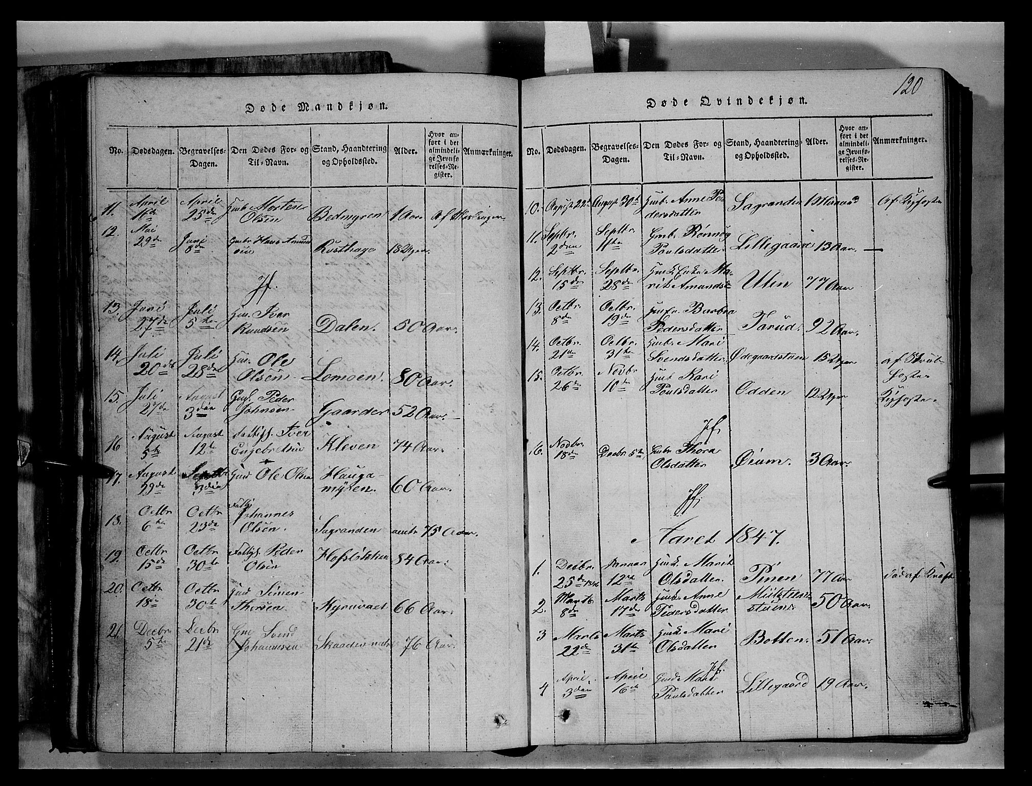 Fron prestekontor, SAH/PREST-078/H/Ha/Hab/L0004: Parish register (copy) no. 4, 1816-1850, p. 120