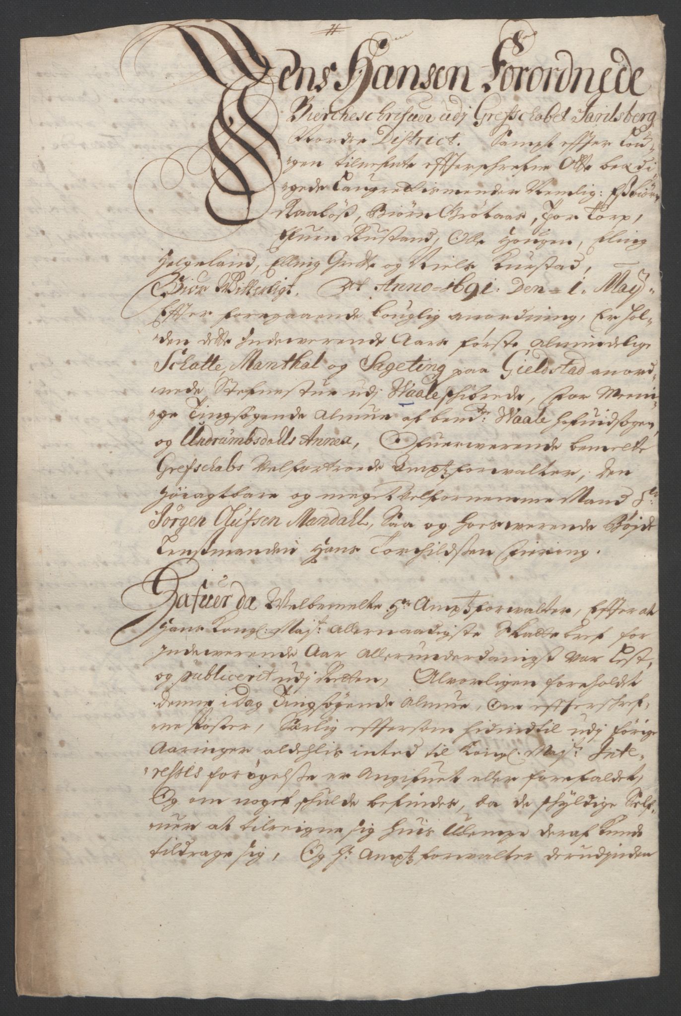 Rentekammeret inntil 1814, Reviderte regnskaper, Fogderegnskap, AV/RA-EA-4092/R32/L1864: Fogderegnskap Jarlsberg grevskap, 1691, p. 442