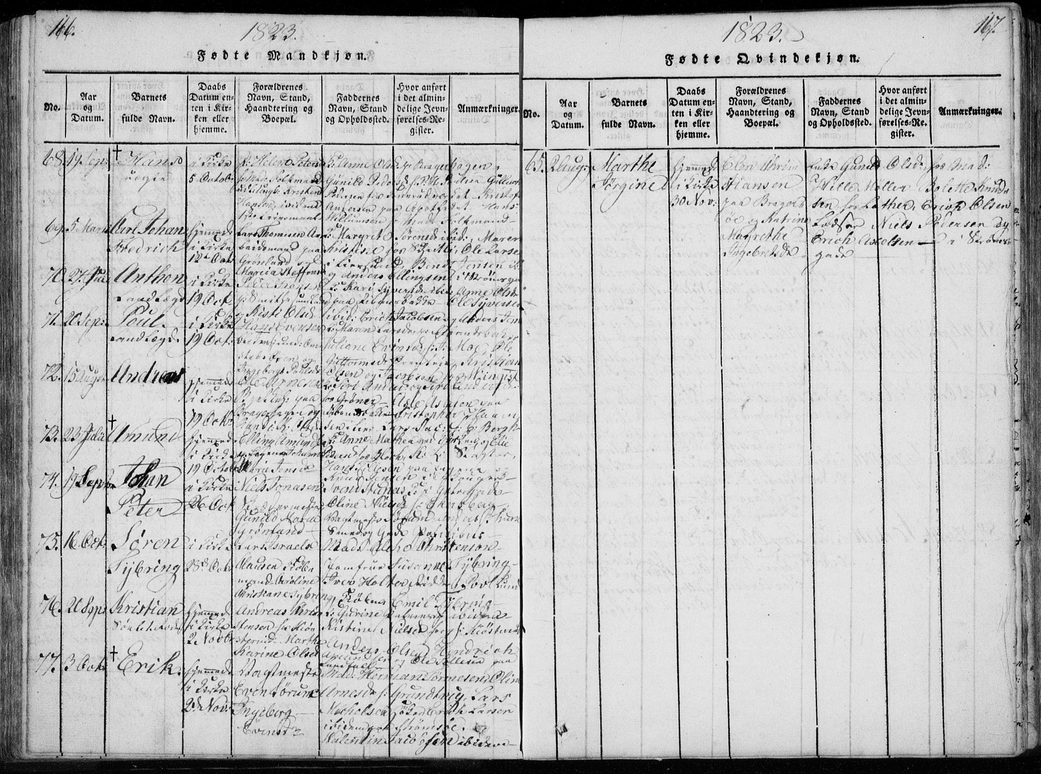 Bragernes kirkebøker, SAKO/A-6/F/Fa/L0007: Parish register (official) no. I 7, 1815-1829, p. 166-167