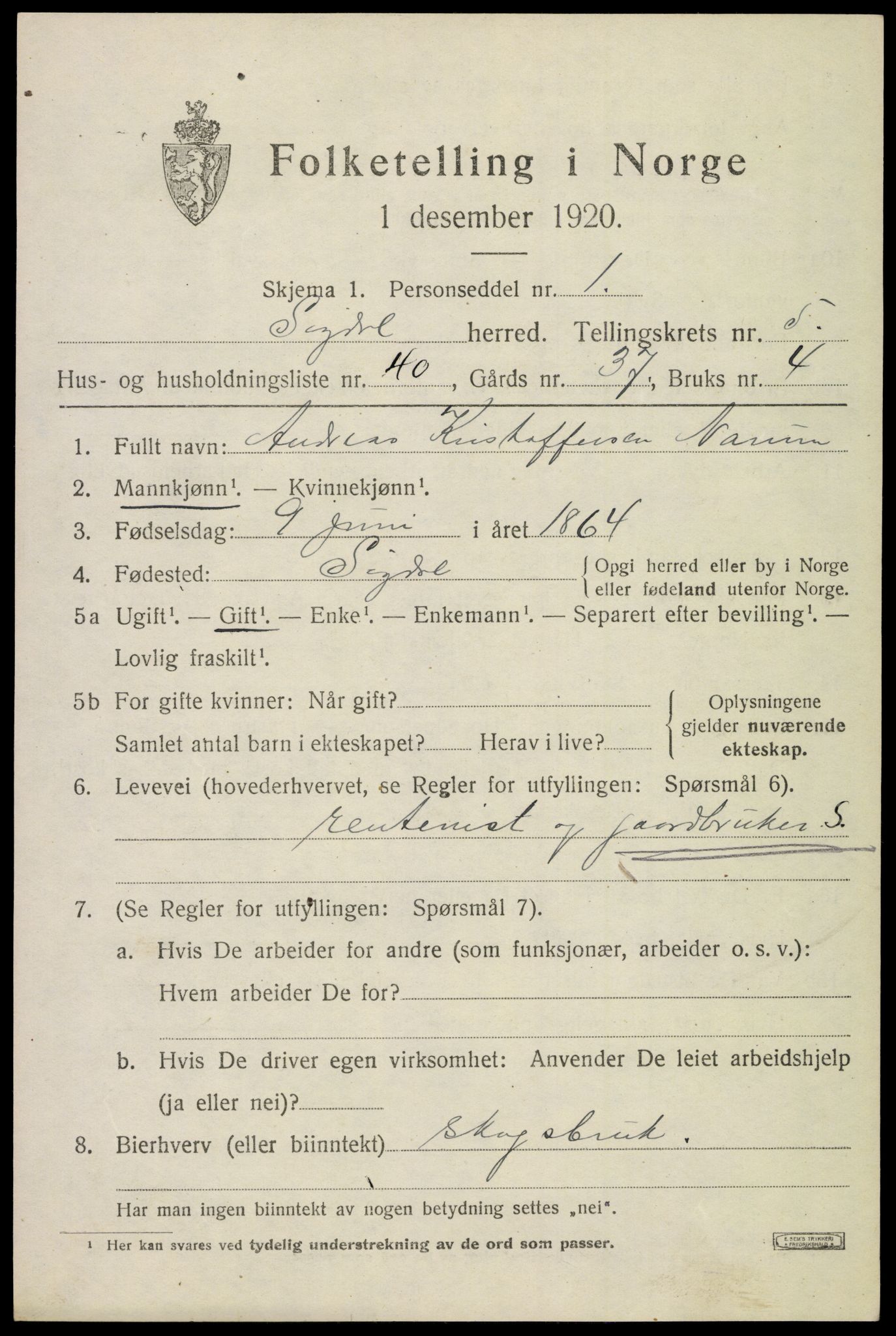 SAKO, 1920 census for Sigdal, 1920, p. 4232