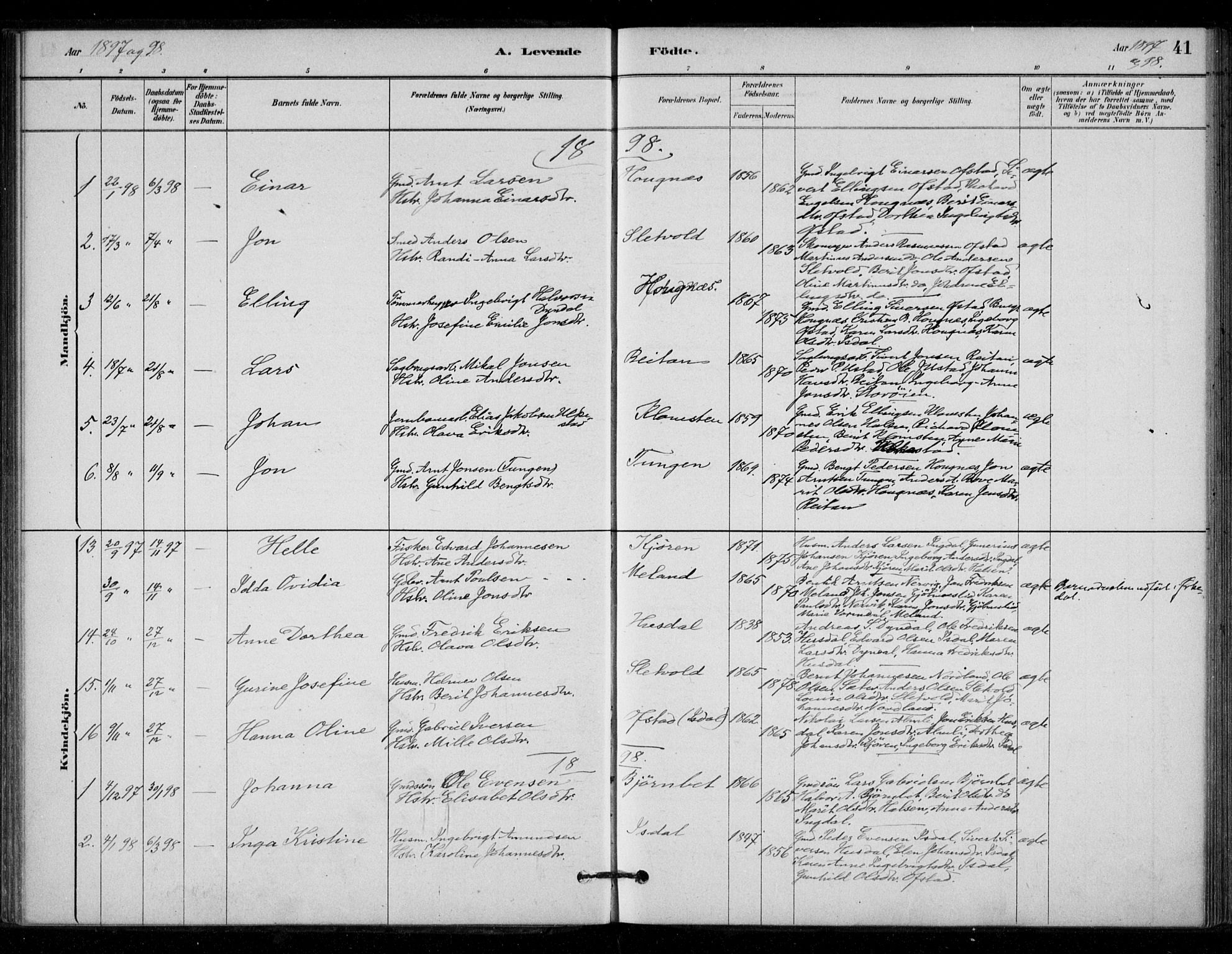 Ministerialprotokoller, klokkerbøker og fødselsregistre - Sør-Trøndelag, SAT/A-1456/670/L0836: Parish register (official) no. 670A01, 1879-1904, p. 41