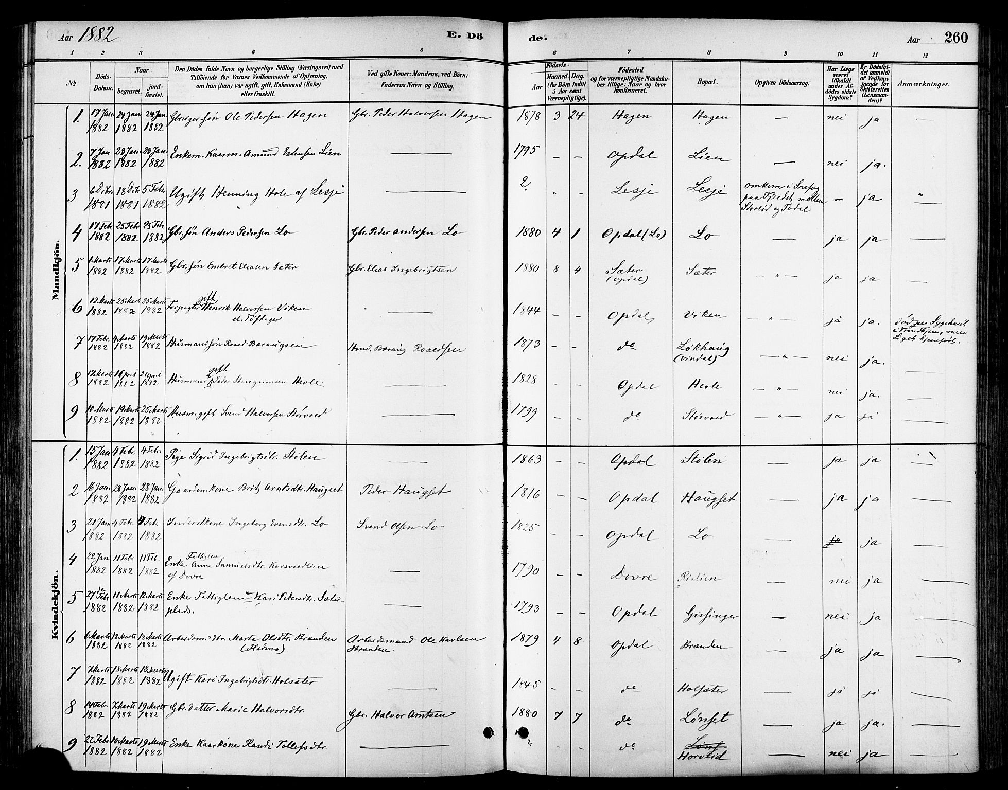 Ministerialprotokoller, klokkerbøker og fødselsregistre - Sør-Trøndelag, SAT/A-1456/678/L0901: Parish register (official) no. 678A10, 1881-1894, p. 260