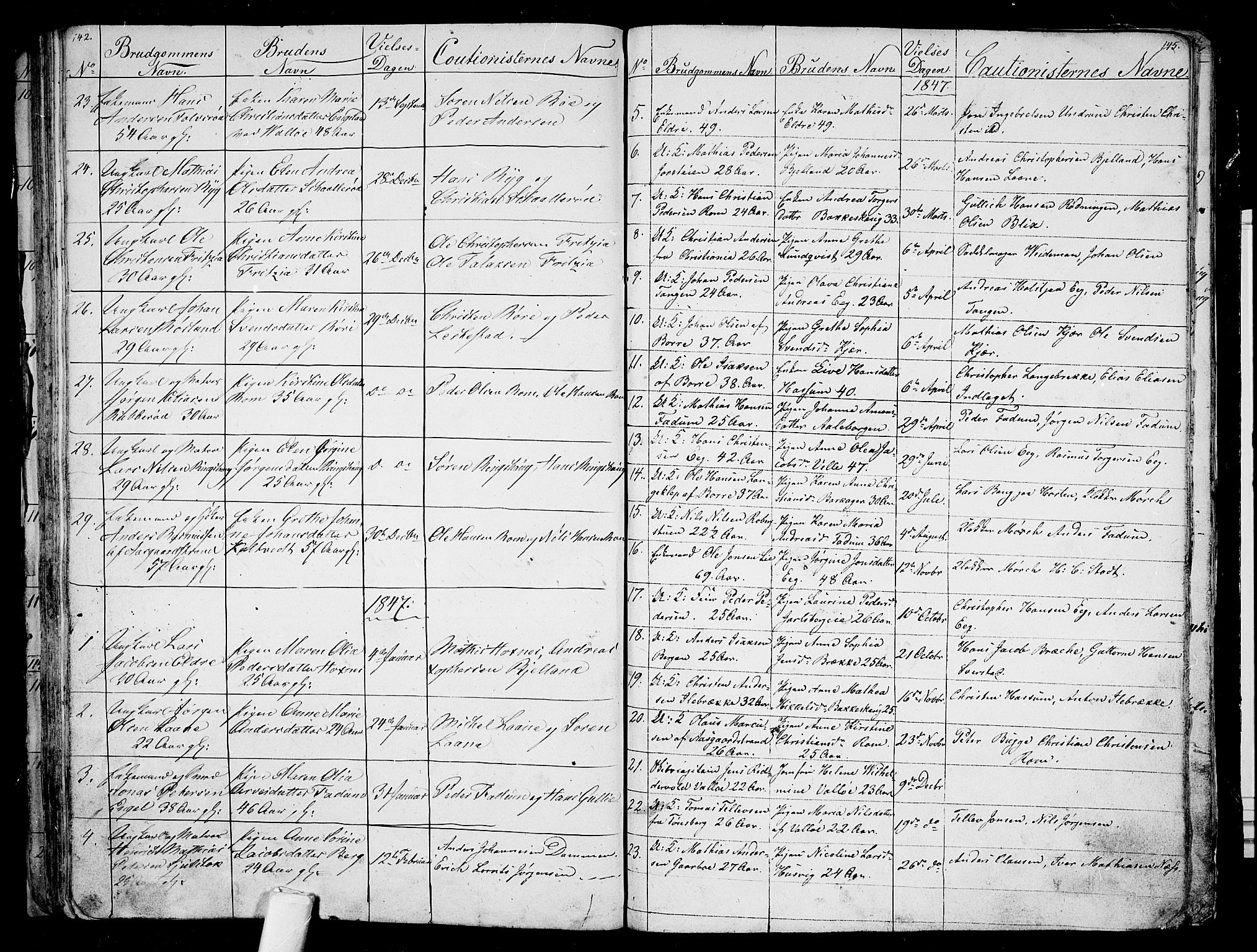 Sem kirkebøker, AV/SAKO-A-5/G/Ga/L0003: Parish register (copy) no. I 3, 1844-1855, p. 142-143