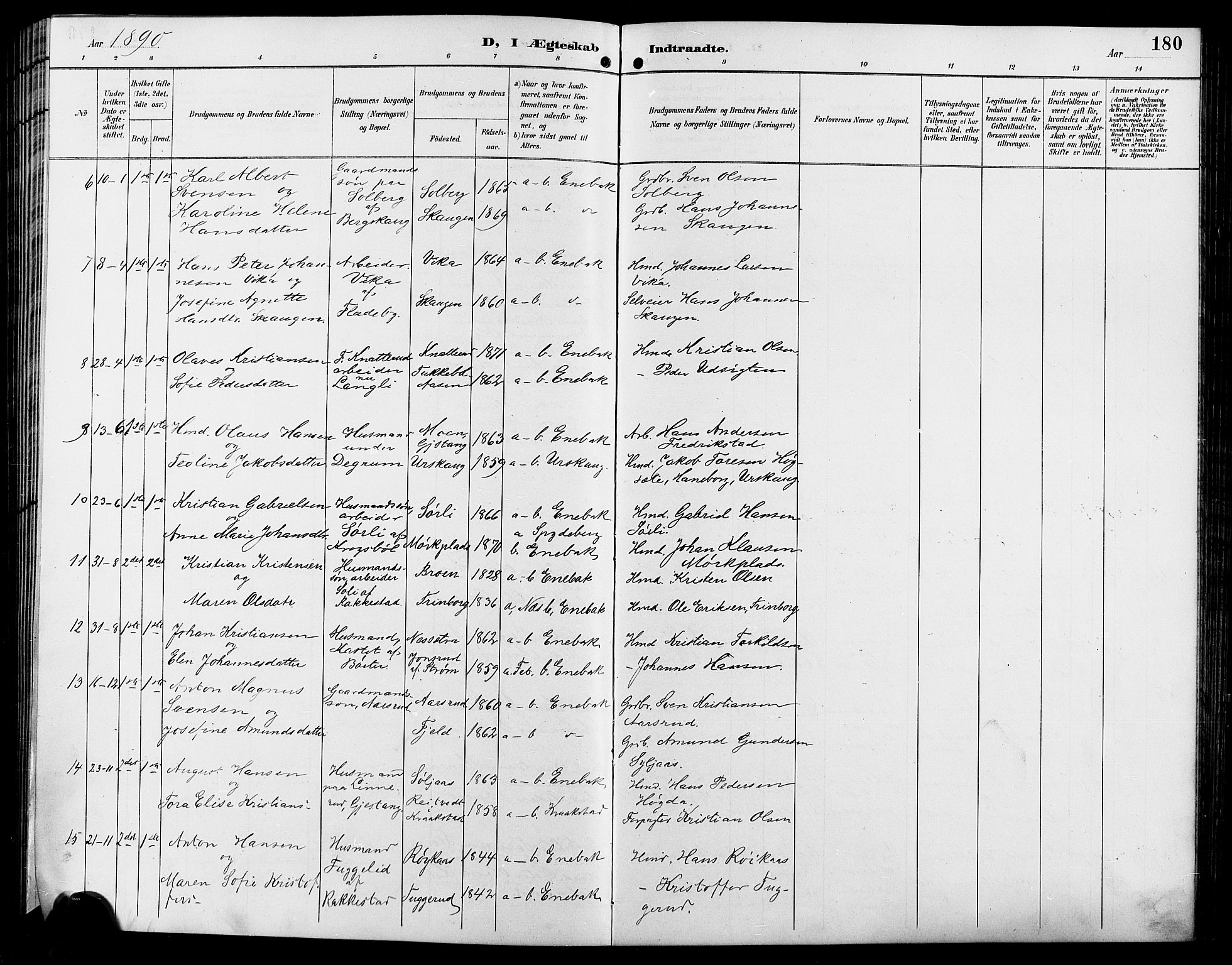 Enebakk prestekontor Kirkebøker, SAO/A-10171c/G/Ga/L0006: Parish register (copy) no. I 6, 1889-1911, p. 180