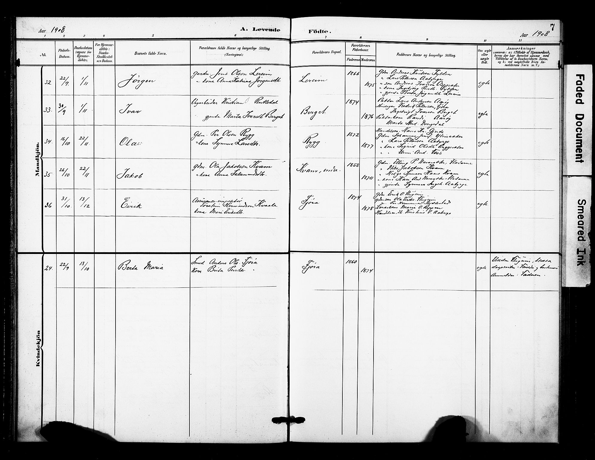 Sogndal sokneprestembete, AV/SAB-A-81301/H/Hab/Haba/L0002: Parish register (copy) no. A 2, 1908-1924, p. 7