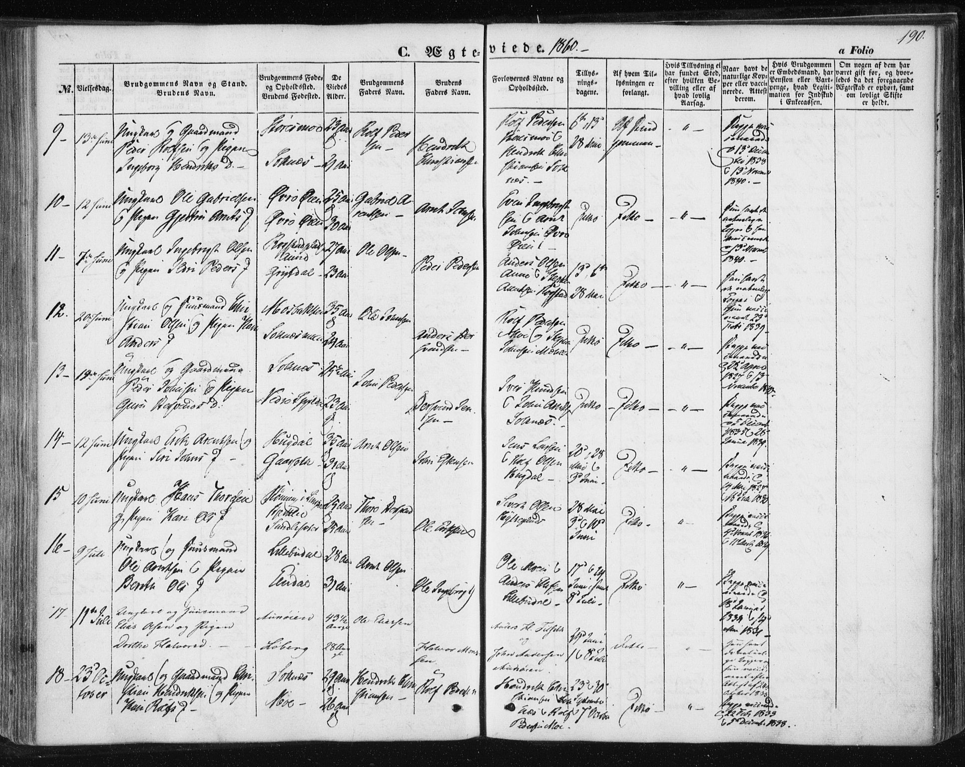 Ministerialprotokoller, klokkerbøker og fødselsregistre - Sør-Trøndelag, SAT/A-1456/687/L1000: Parish register (official) no. 687A06, 1848-1869, p. 190