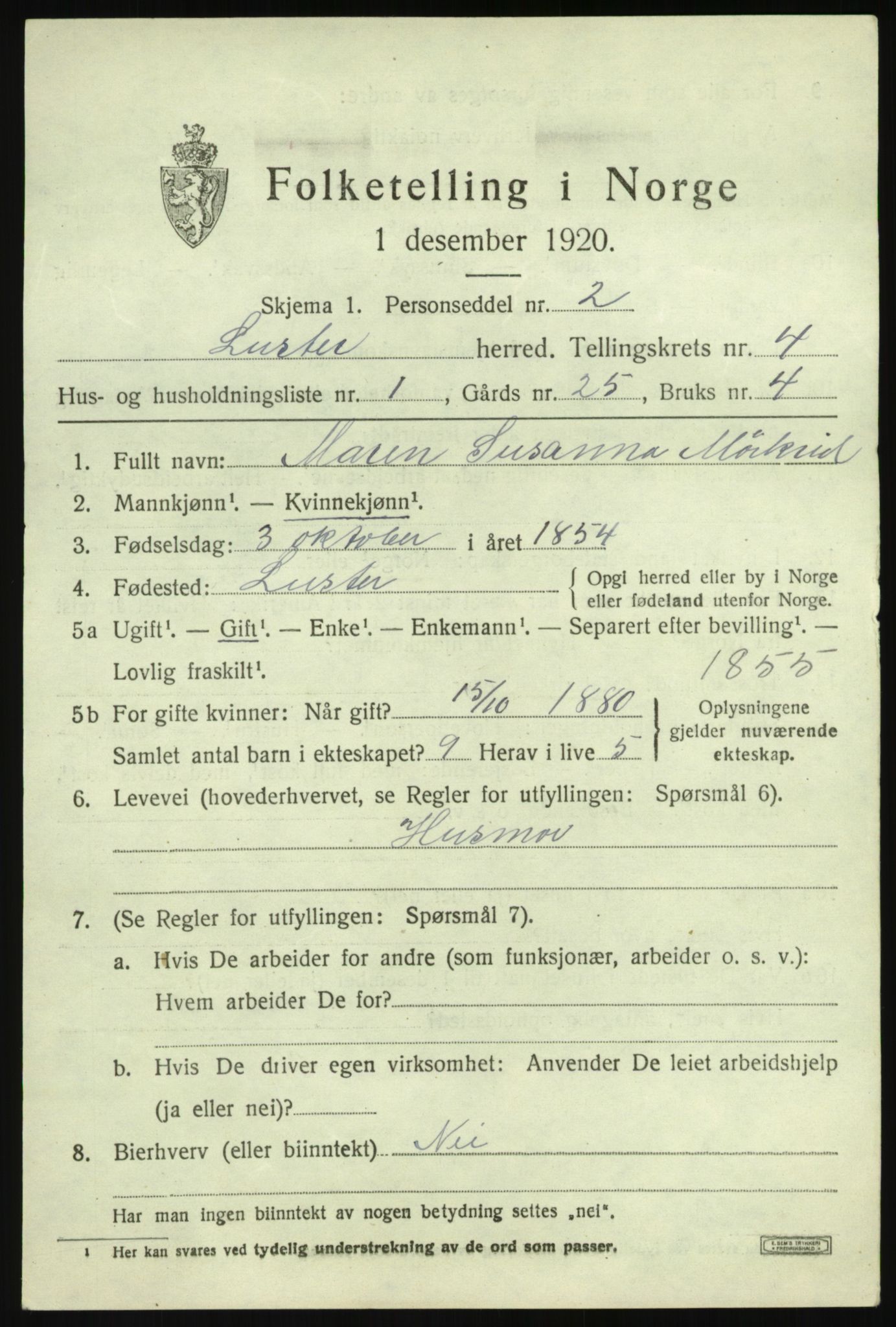 SAB, 1920 census for Luster, 1920, p. 2970