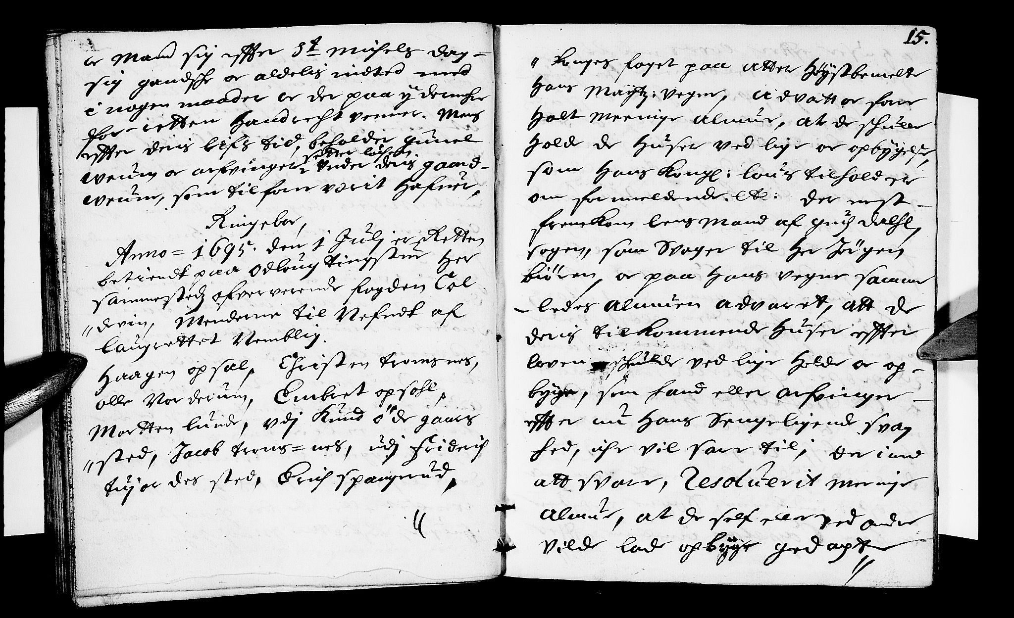 Sorenskriverier i Gudbrandsdalen, AV/SAH-TING-036/G/Gb/Gbb/L0018: Tingbok - Sør-Gudbrandsdal, 1695, p. 14b-15a