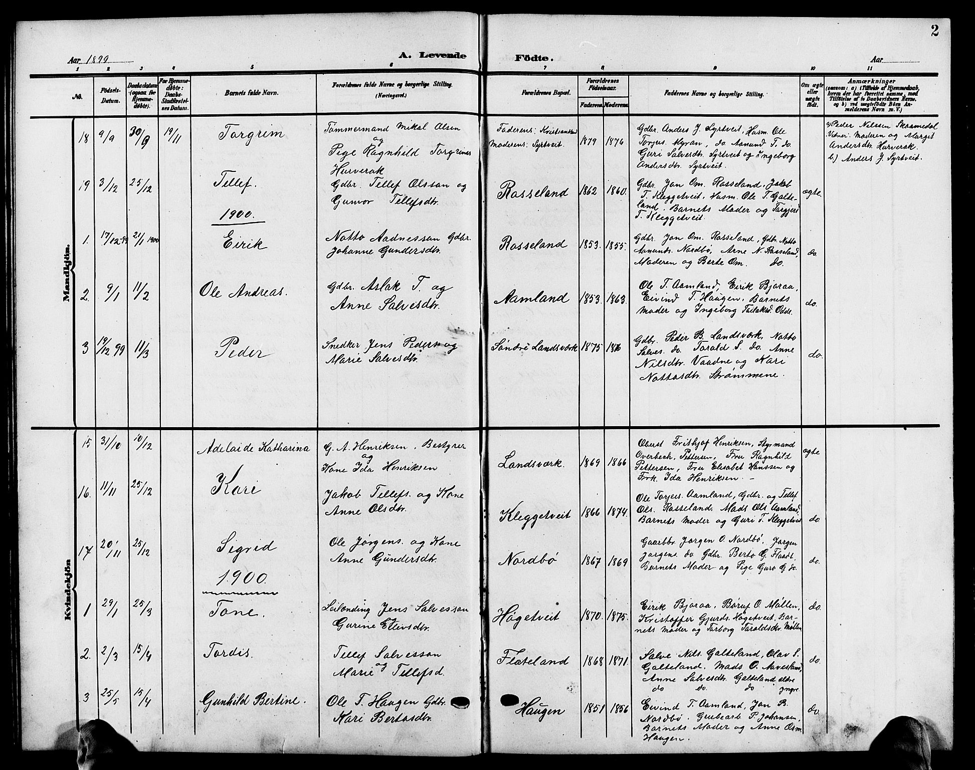 Evje sokneprestkontor, AV/SAK-1111-0008/F/Fb/Fba/L0004: Parish register (copy) no. B 4, 1899-1914, p. 2