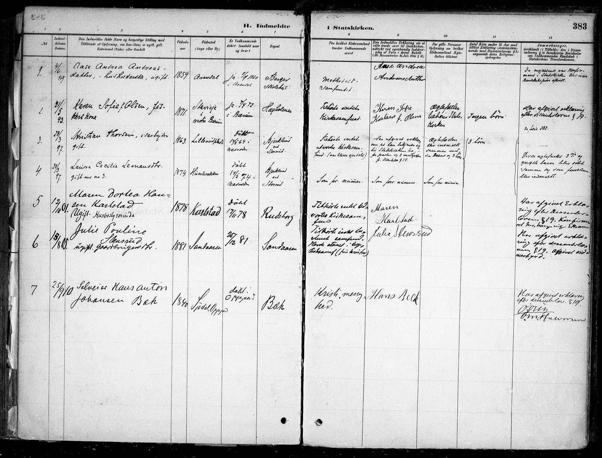 Nesodden prestekontor Kirkebøker, SAO/A-10013/F/Fa/L0009: Parish register (official) no. I 9, 1880-1915, p. 383