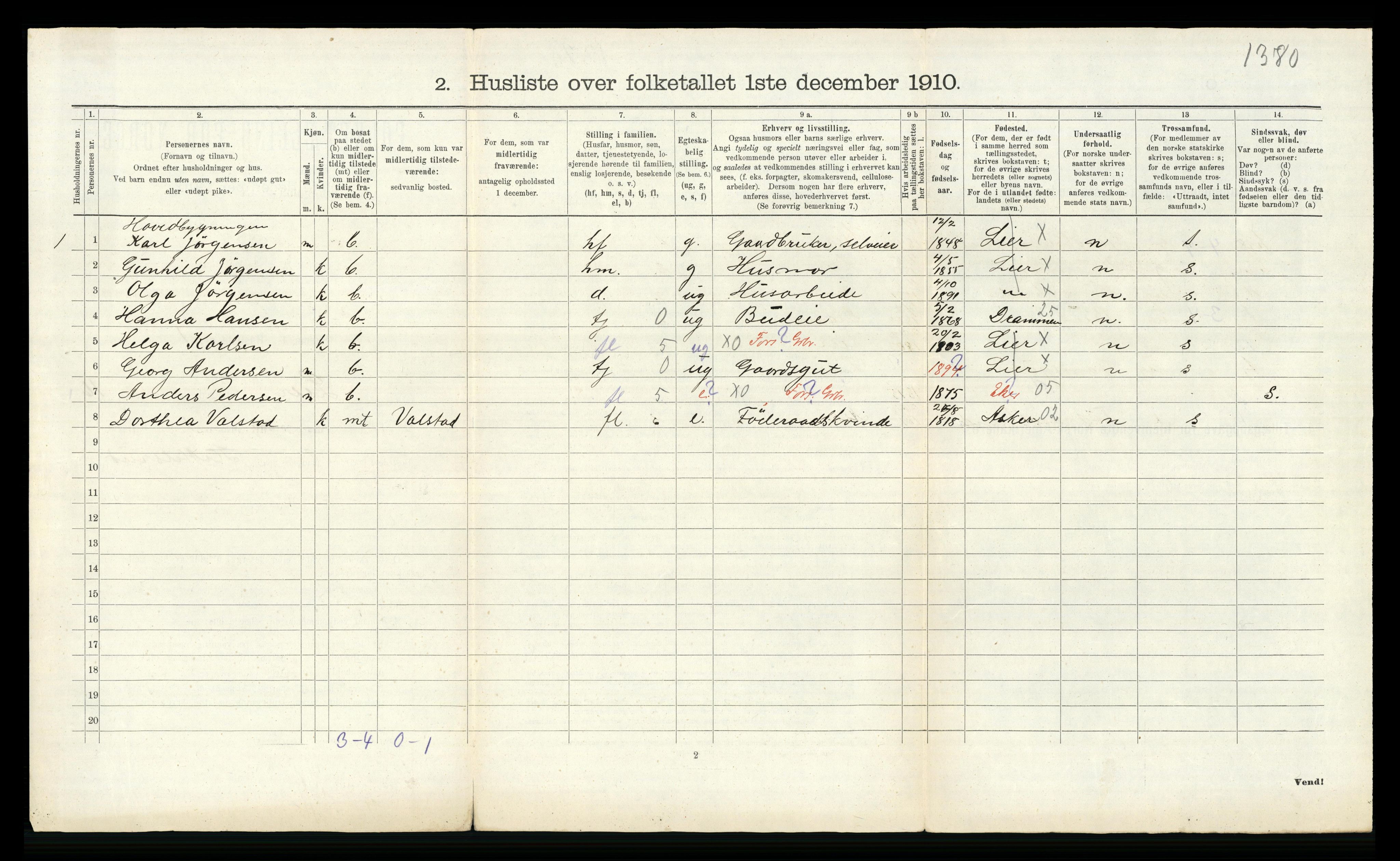 RA, 1910 census for Lier, 1910, p. 2697