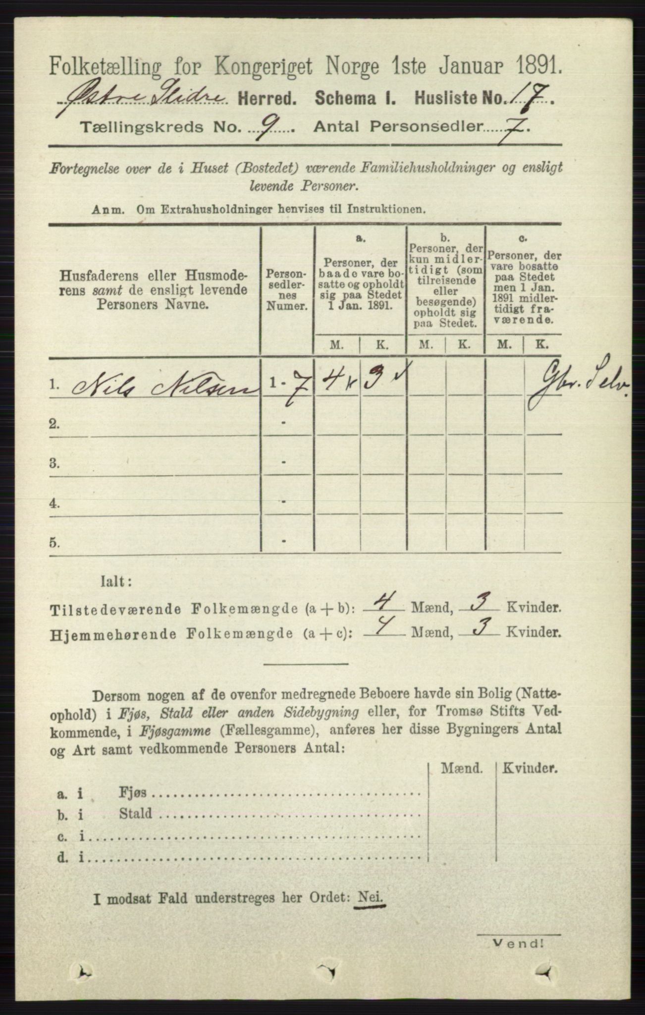 RA, 1891 census for 0544 Øystre Slidre, 1891, p. 3032