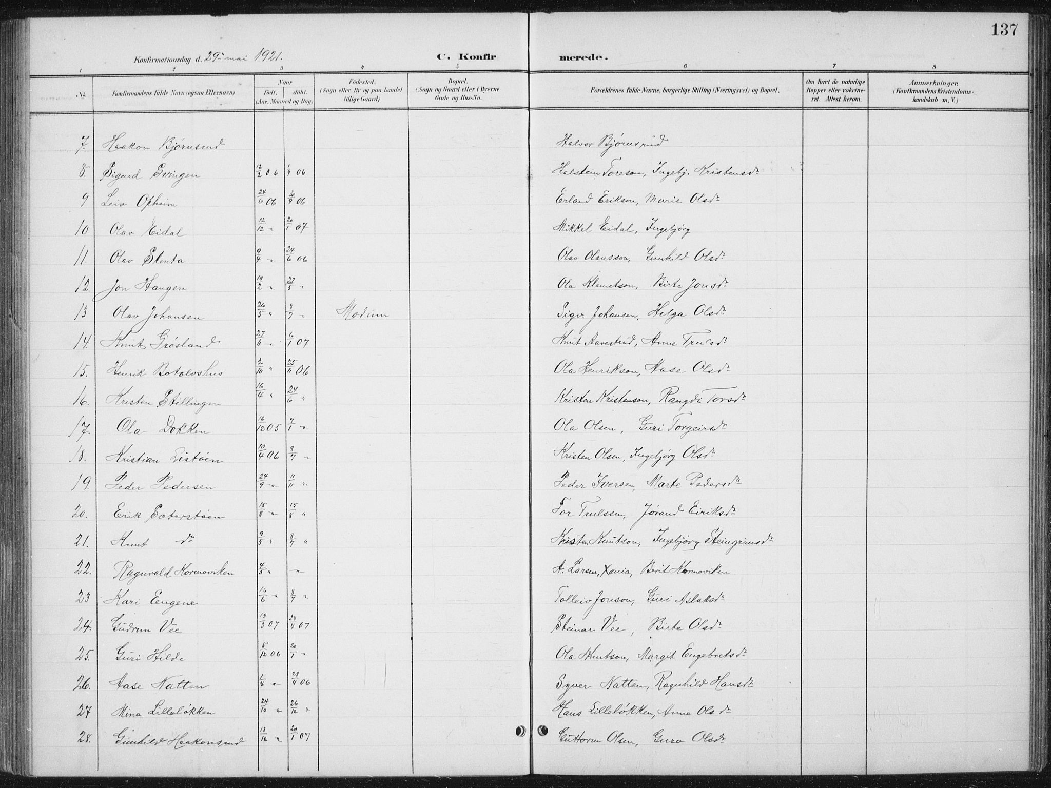 Nes kirkebøker, SAKO/A-236/G/Gb/L0001: Parish register (copy) no. II 1, 1901-1939, p. 137