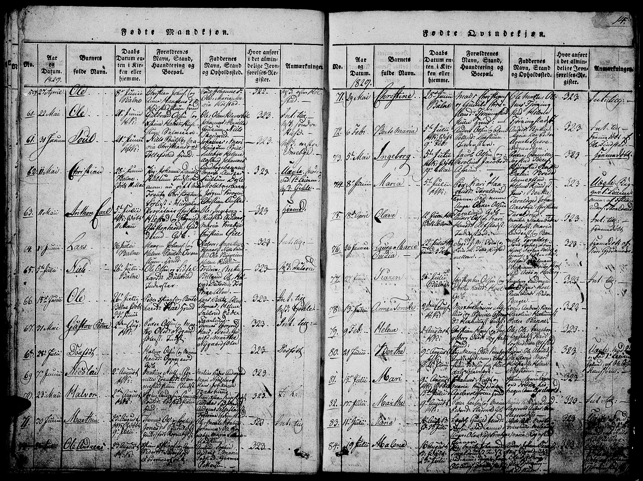 Østre Toten prestekontor, AV/SAH-PREST-104/H/Ha/Hab/L0001: Parish register (copy) no. 1, 1827-1839, p. 14