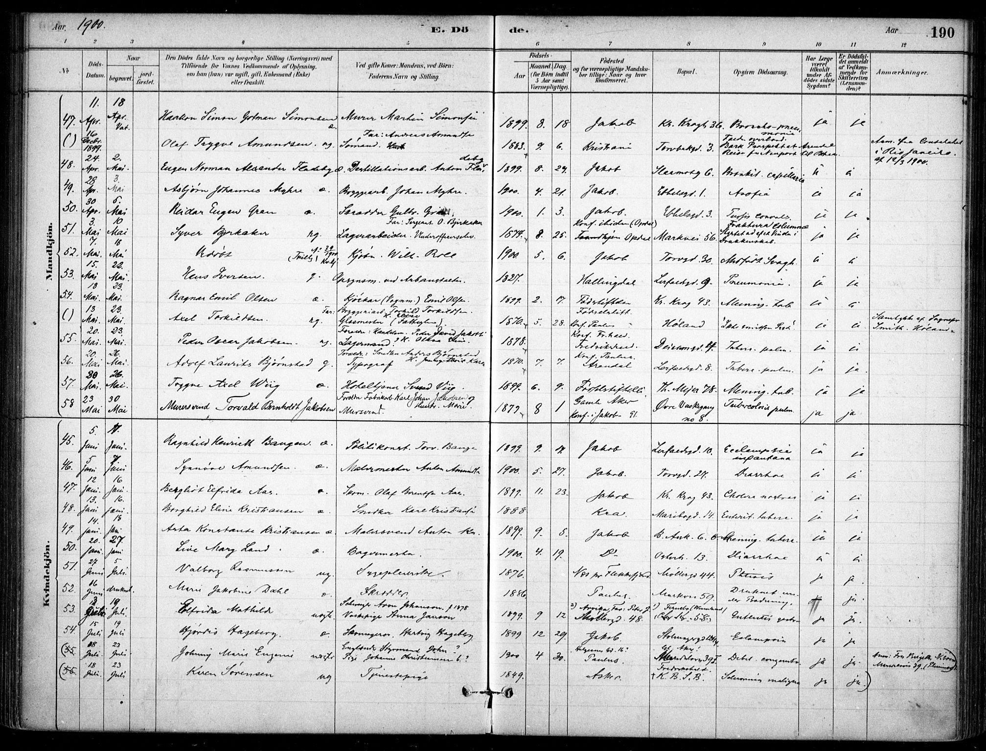 Jakob prestekontor Kirkebøker, SAO/A-10850/F/Fa/L0007: Parish register (official) no. 7, 1880-1905, p. 190