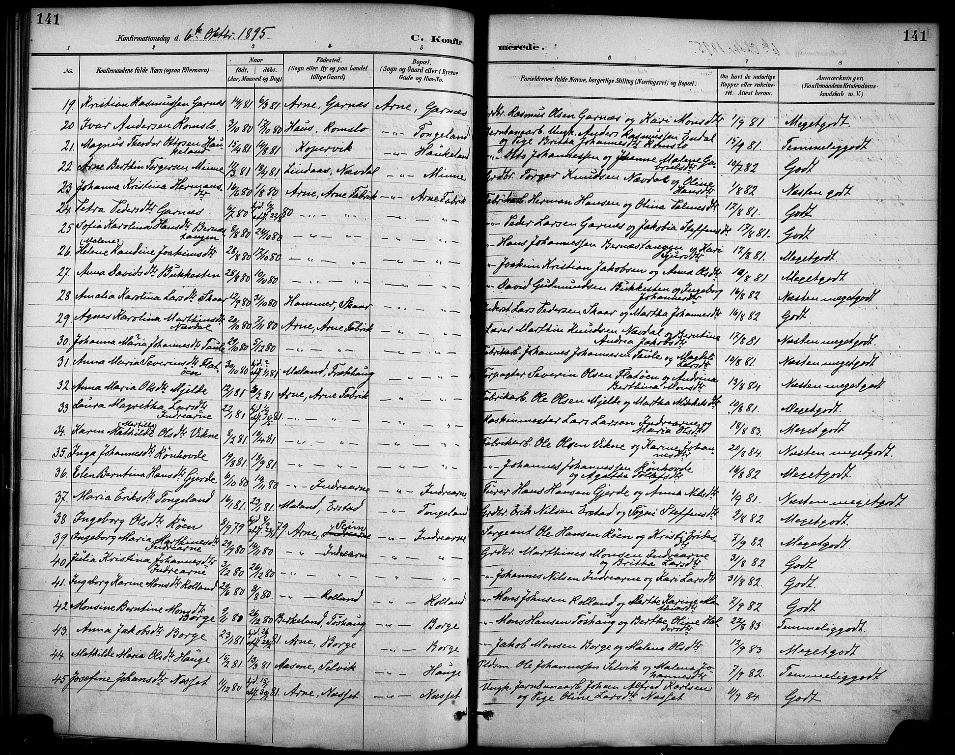 Haus sokneprestembete, AV/SAB-A-75601/H/Haa/Haad/L0001: Parish register (official) no. D 1, 1887-1898, p. 141