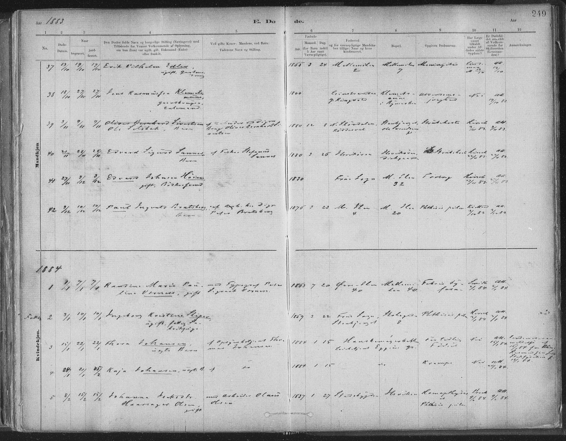 Ministerialprotokoller, klokkerbøker og fødselsregistre - Sør-Trøndelag, SAT/A-1456/603/L0162: Parish register (official) no. 603A01, 1879-1895, p. 249