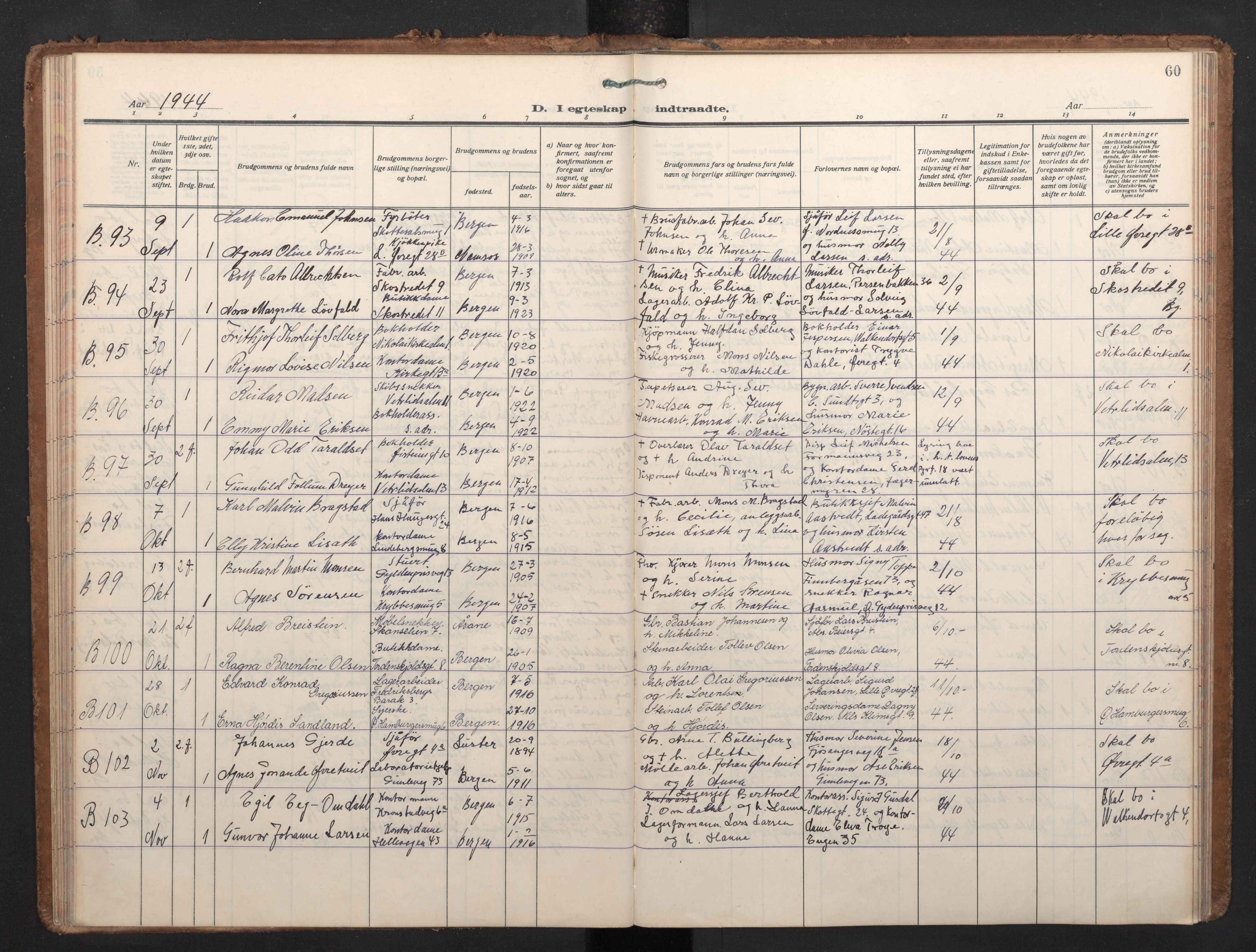 Korskirken sokneprestembete, AV/SAB-A-76101/H/Haa/L0040: Parish register (official) no. D 7, 1938-1952, p. 59b-60a