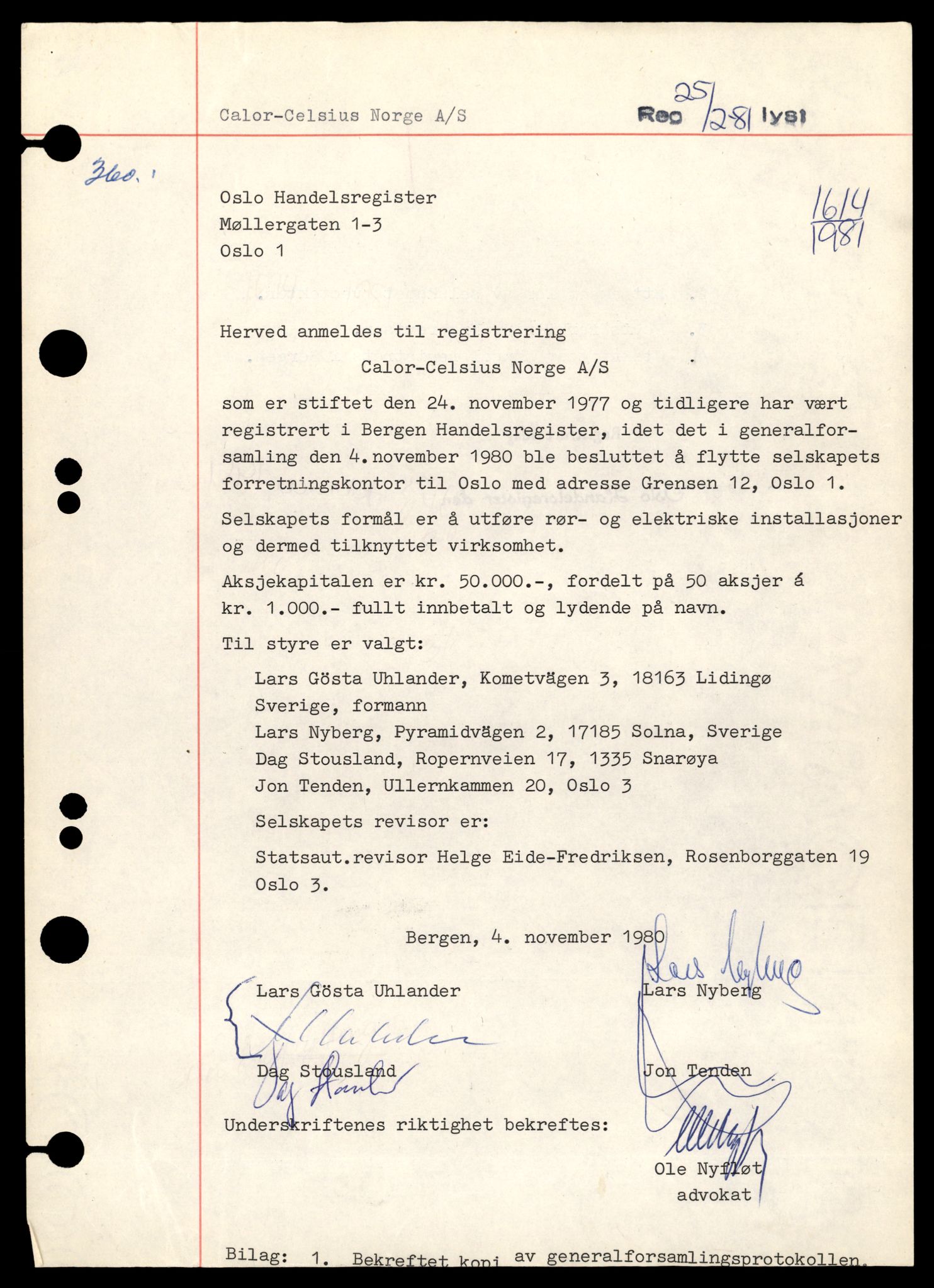 Oslo byfogd, Handelsregisteret, AV/SAT-A-10867/G/Gb/Gbb/L0043: Registreringsmeldinger, C-Go, 1981, p. 1