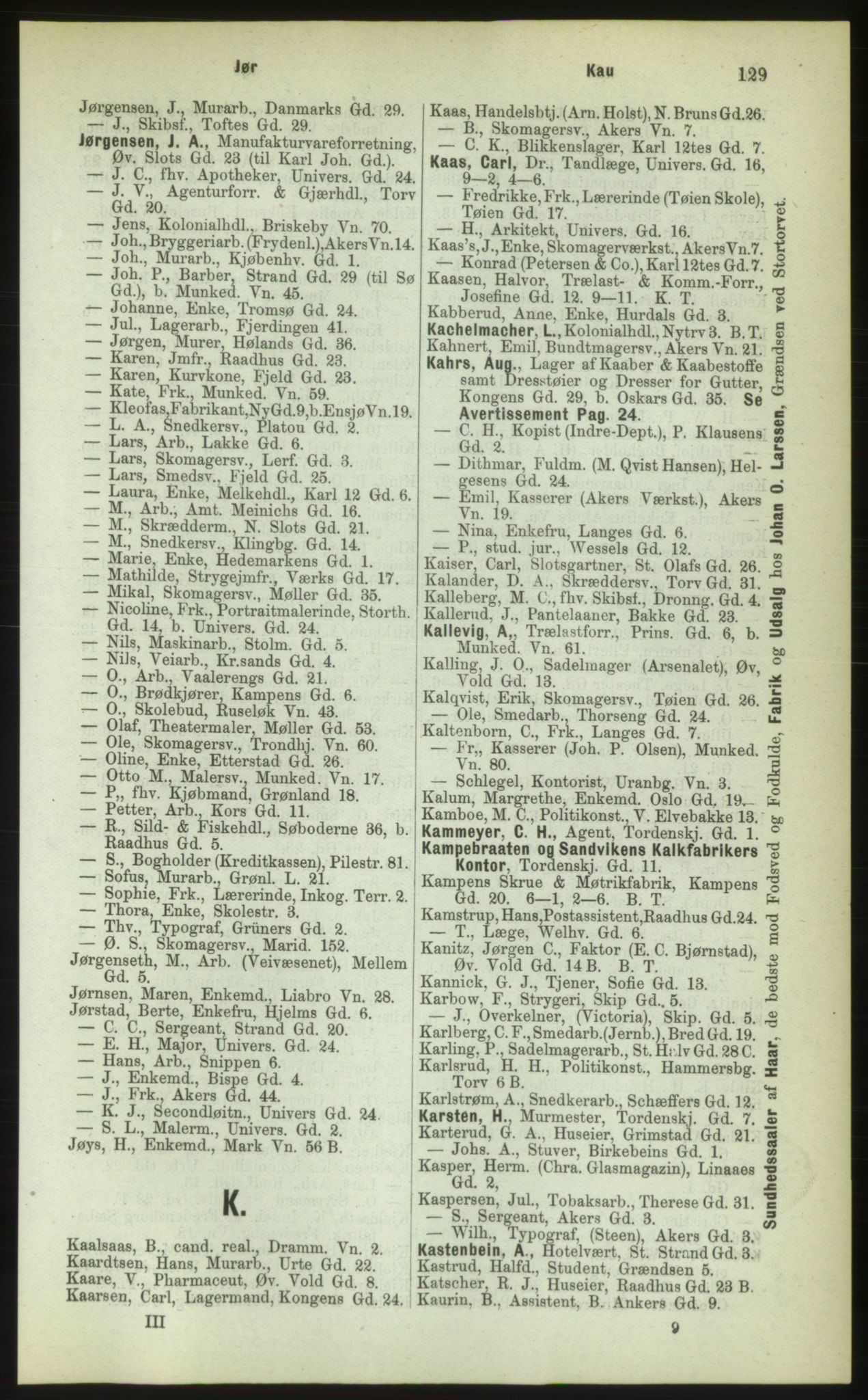 Kristiania/Oslo adressebok, PUBL/-, 1883, p. 129